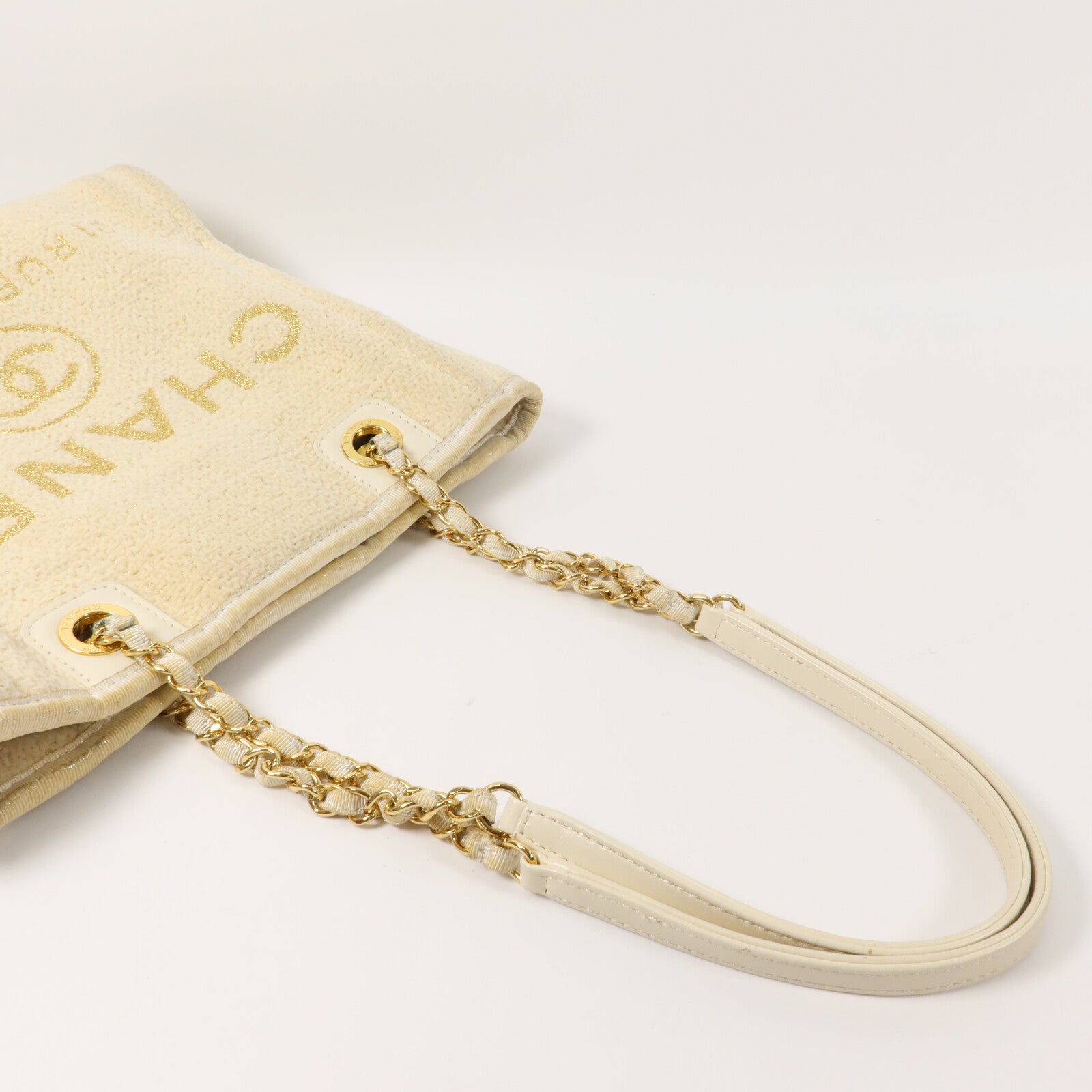 CHANEL Lurex Boucle Deauville Tote Mini鏈帶手挽袋