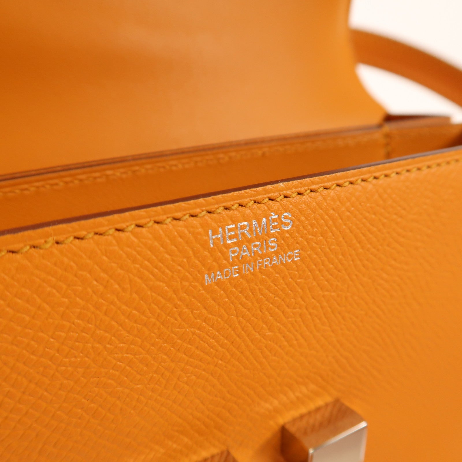 HERMES Epsom皮革Mini Mosaique銀扣肩背袋Abricot