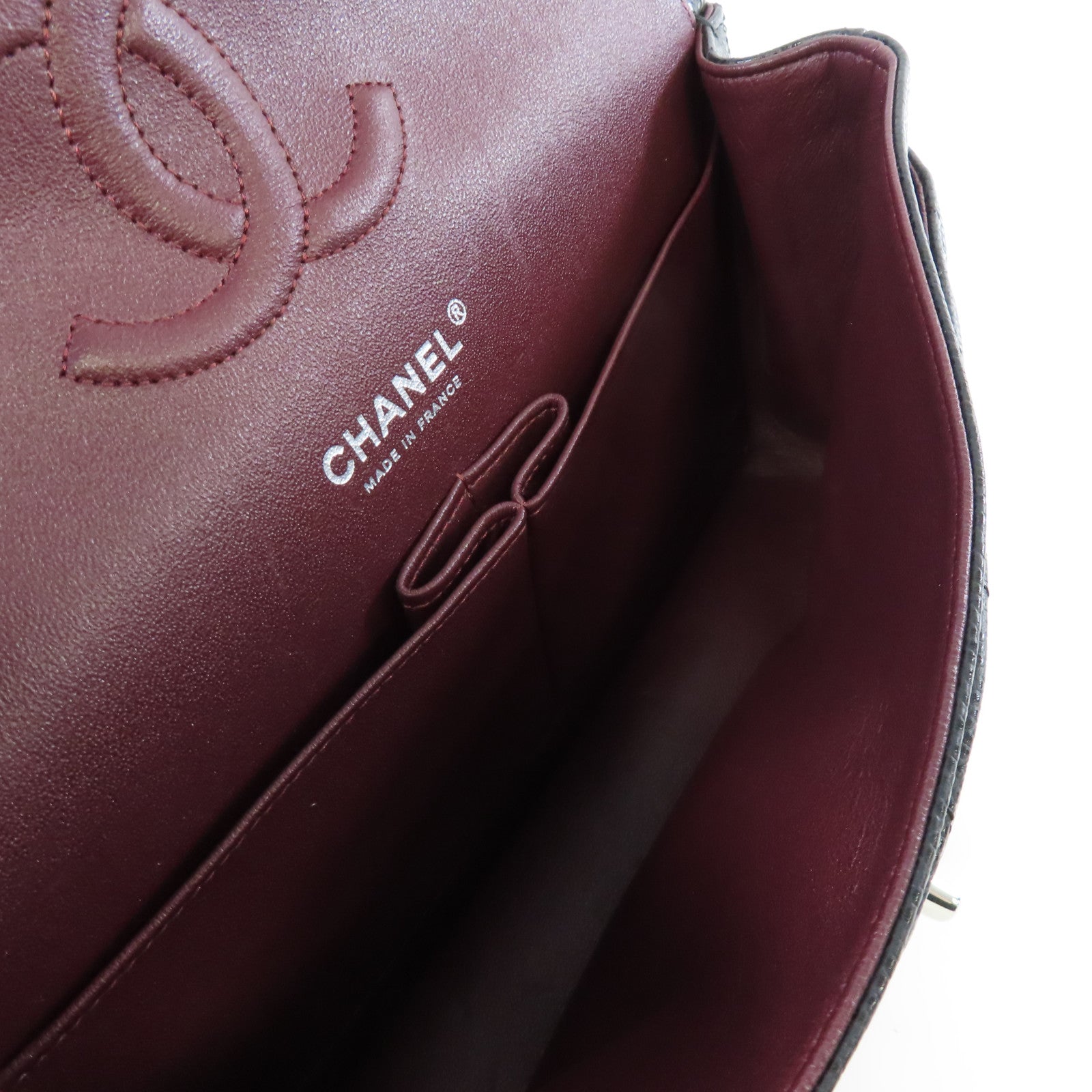 CHANEL 【激減優惠】菱格Caviar皮革Classic Flap 25cm Chain Shoulder Bag銀扣鏈帶肩背袋黑色