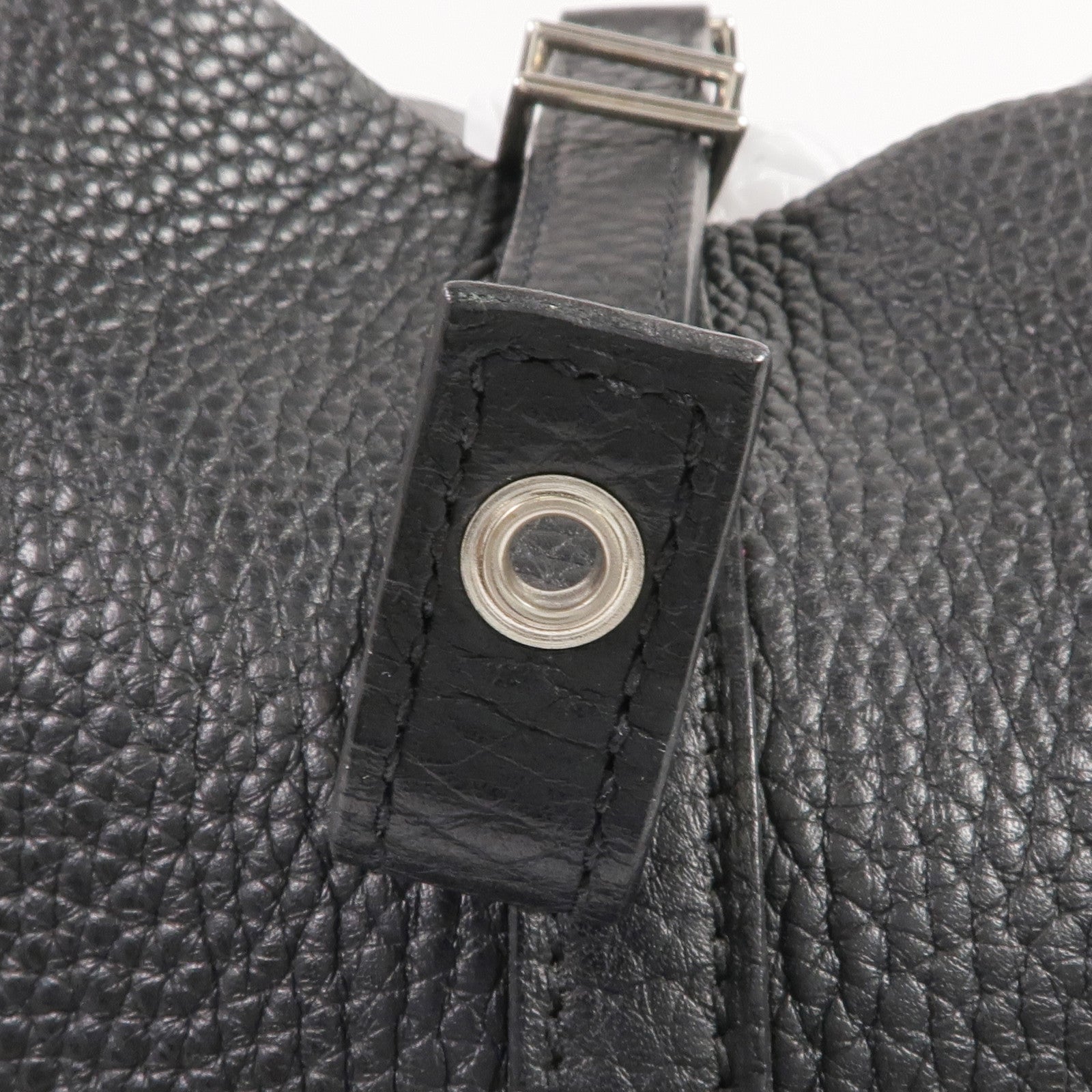 HERMES Clemence皮革Picotin MM銀扣手挽袋Noir