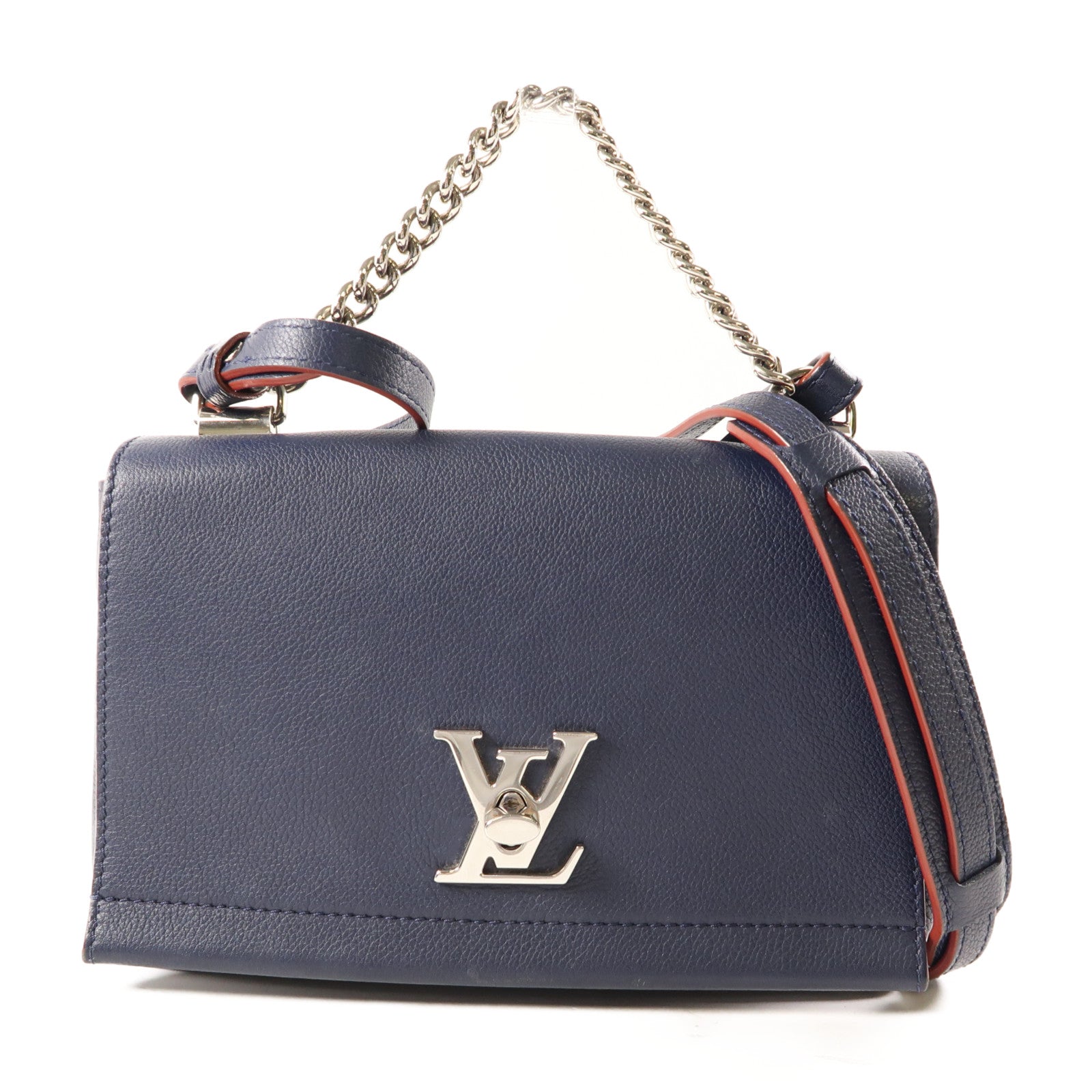 LOUIS VUITTON 牛皮皮革Lockme II BB銀扣手挽肩背兩用袋藍色