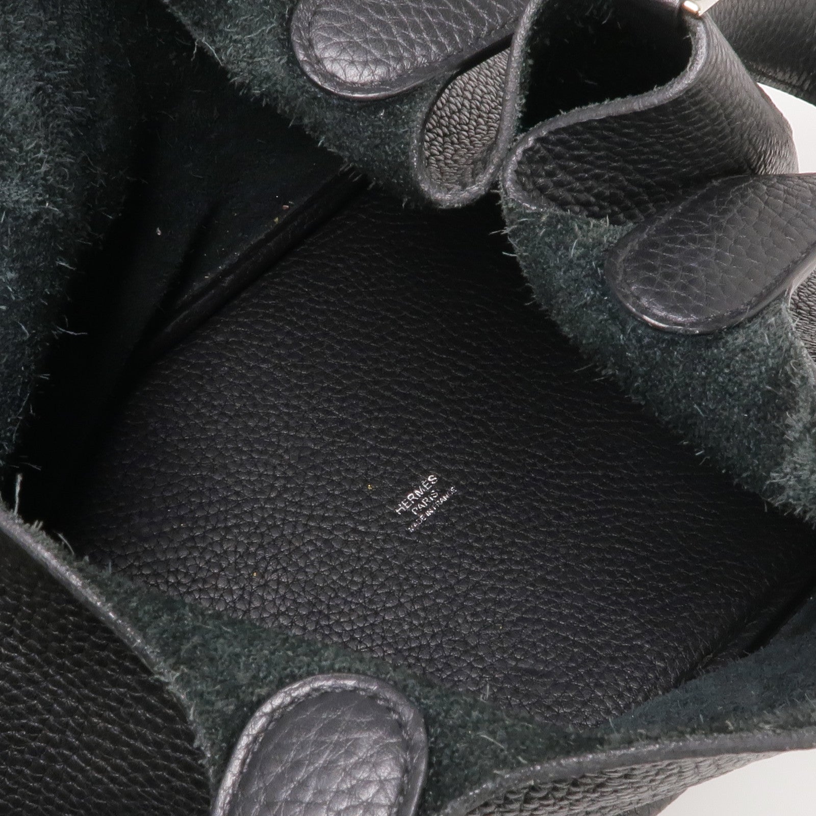 HERMES Clemence皮革Picotin MM銀扣手挽袋Noir