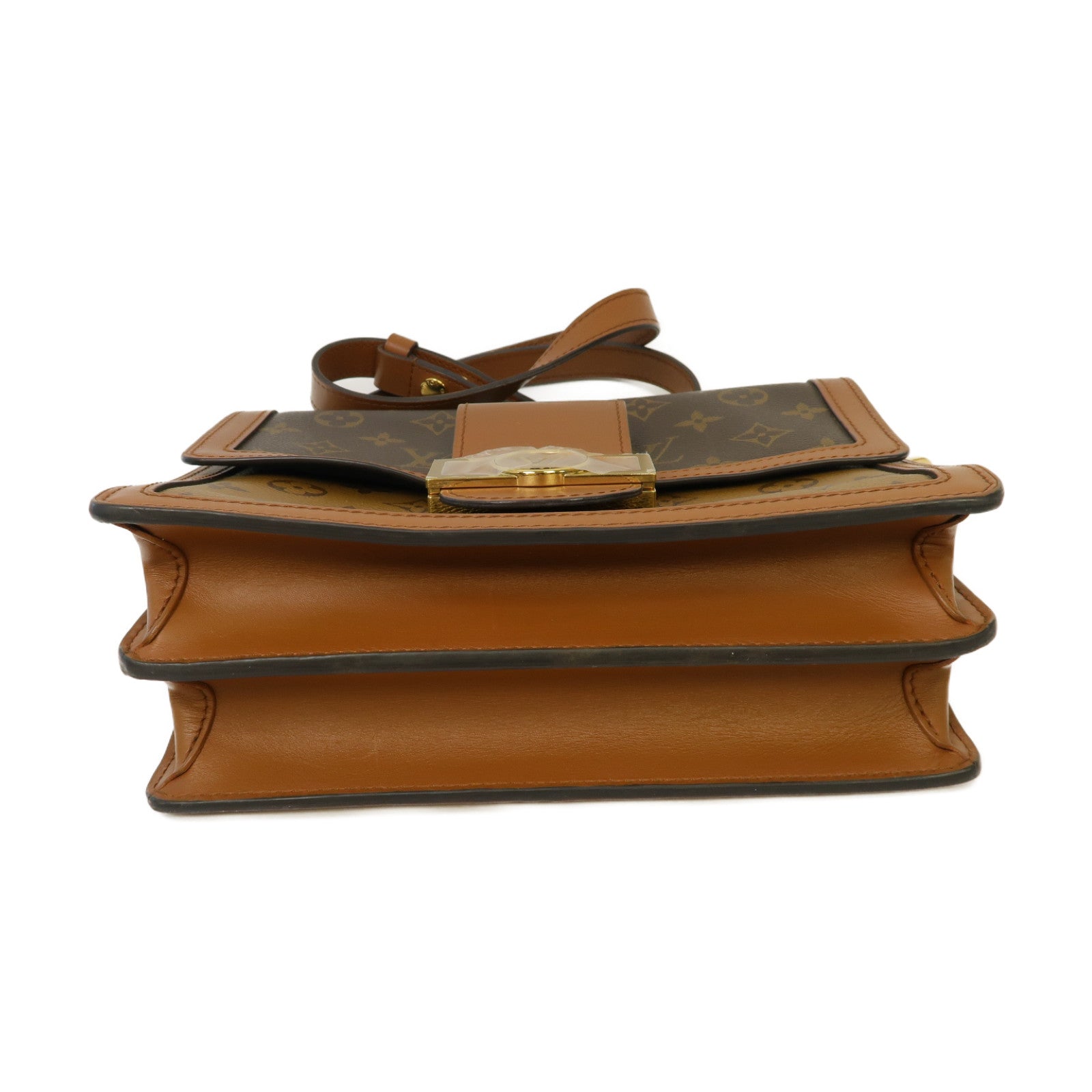 LOUIS VUITTON Monogram Reverse Dauphine金扣肩背袋棕色