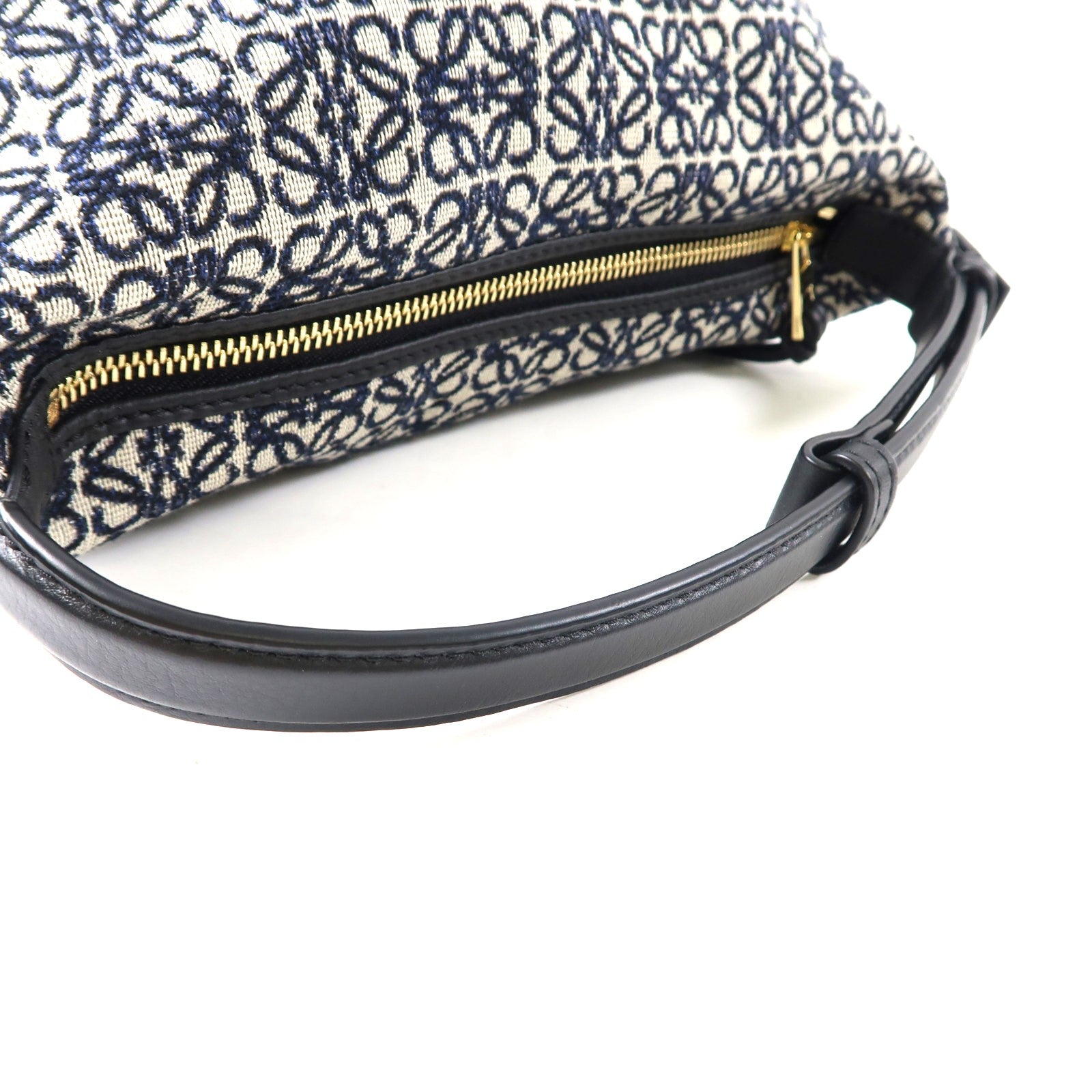 LOEWE 帆布Cubi Bag金扣手挽袋深藍色