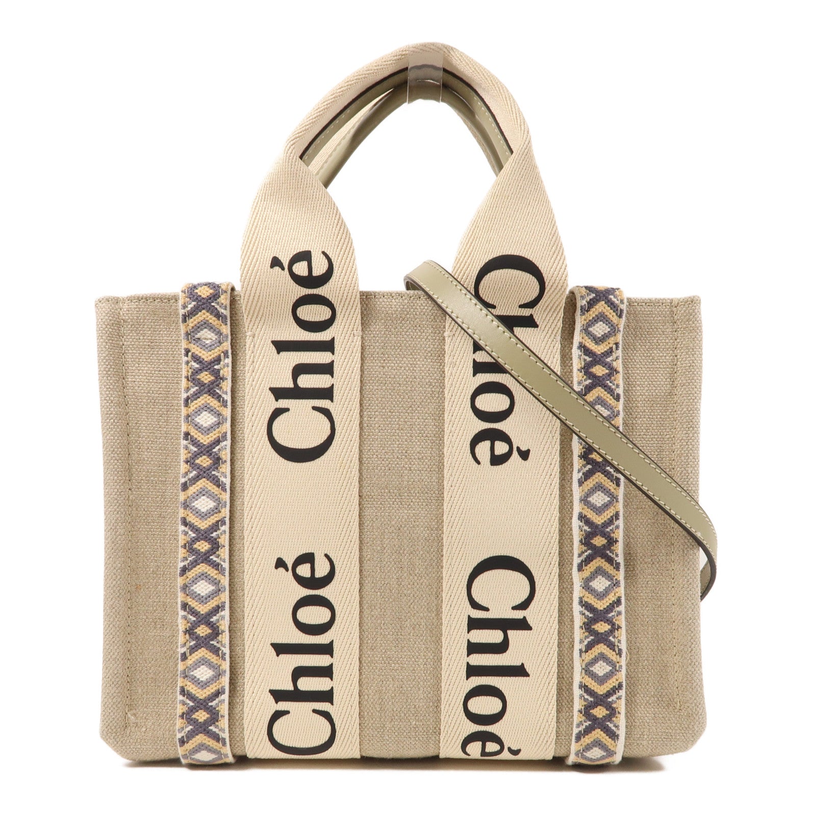 Chloe 帆布Woody Tote Bag Small金扣手挽肩背兩用袋