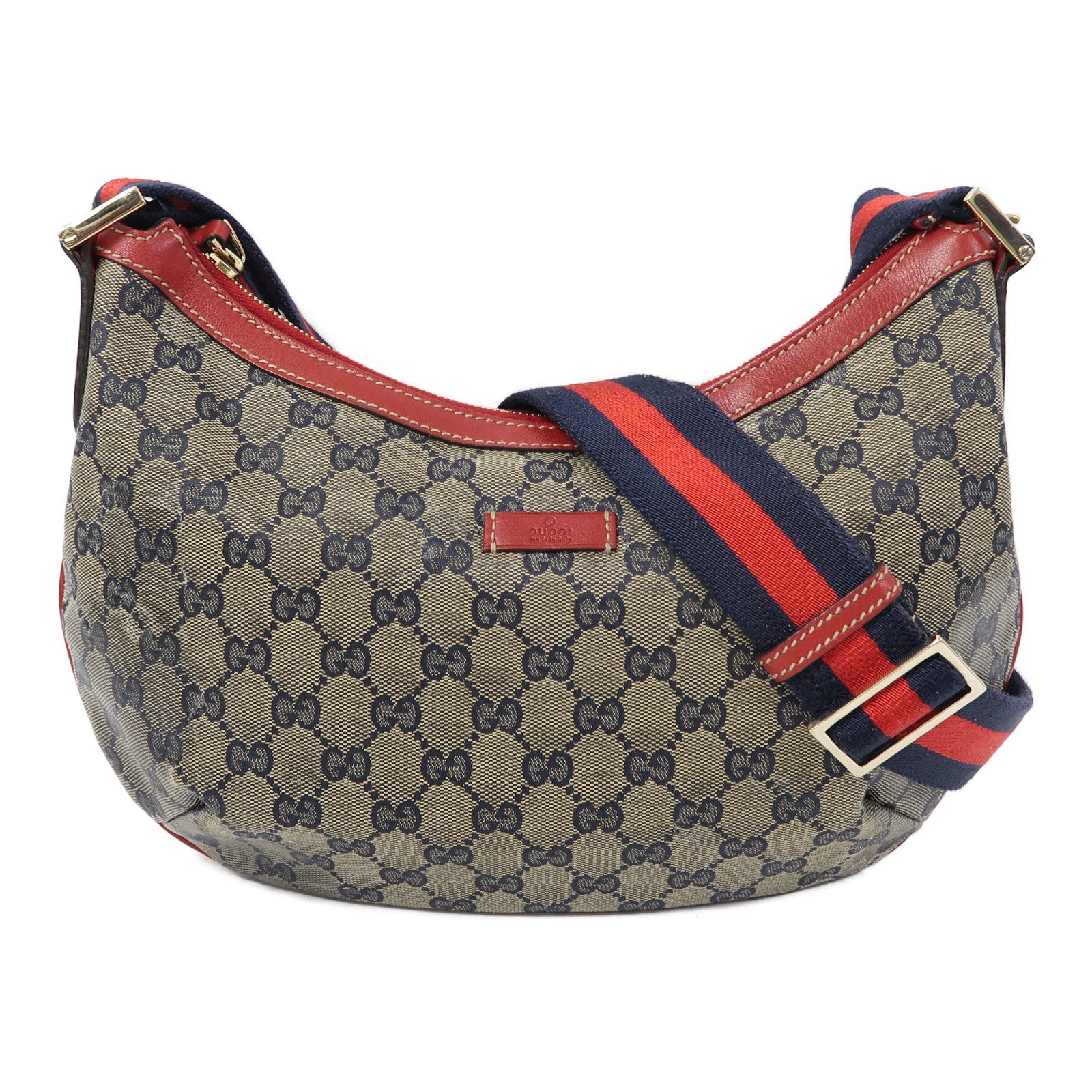 GUCCI 塗層帆布Shoulder Bag金扣肩背袋紅色/藍色