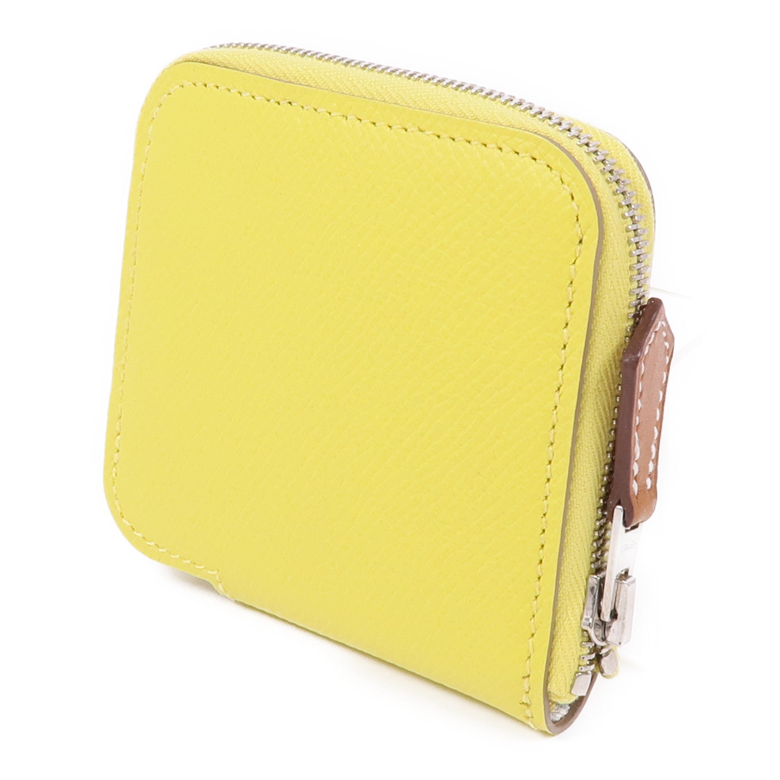 HERMES Epsom皮革Silk'In Wallet銀扣零錢包Lime