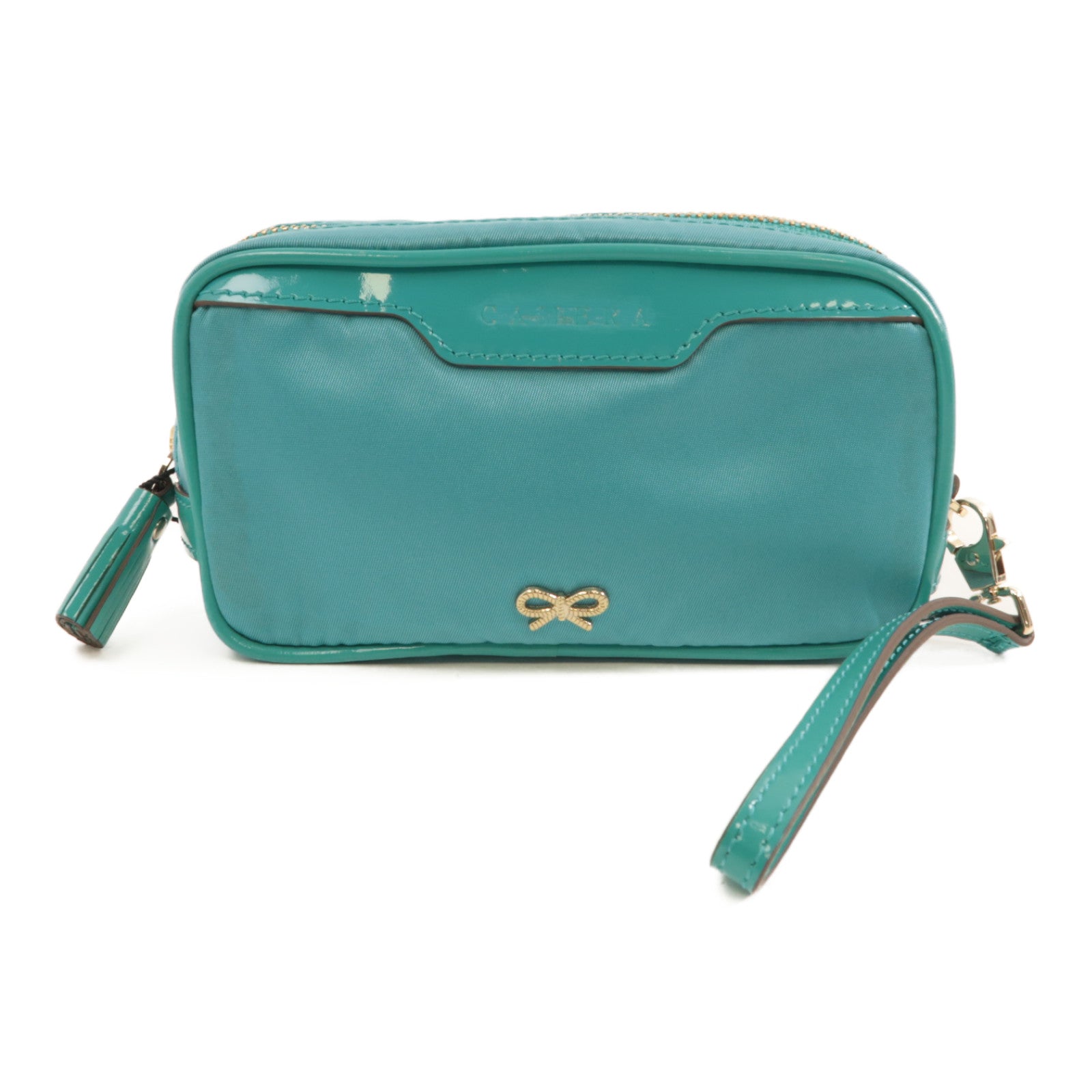 ANYA HINDMARCH 尼龍Clutch Bag金扣手拿包藍色