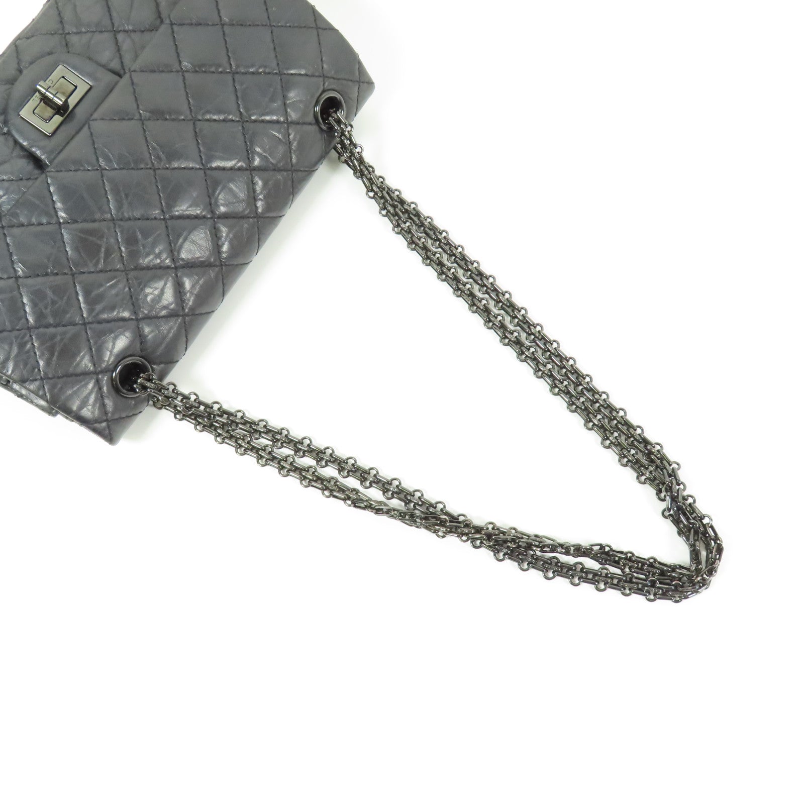 CHANEL CC 2.55 Chain Shoulder Bag Calfskin Leather Black