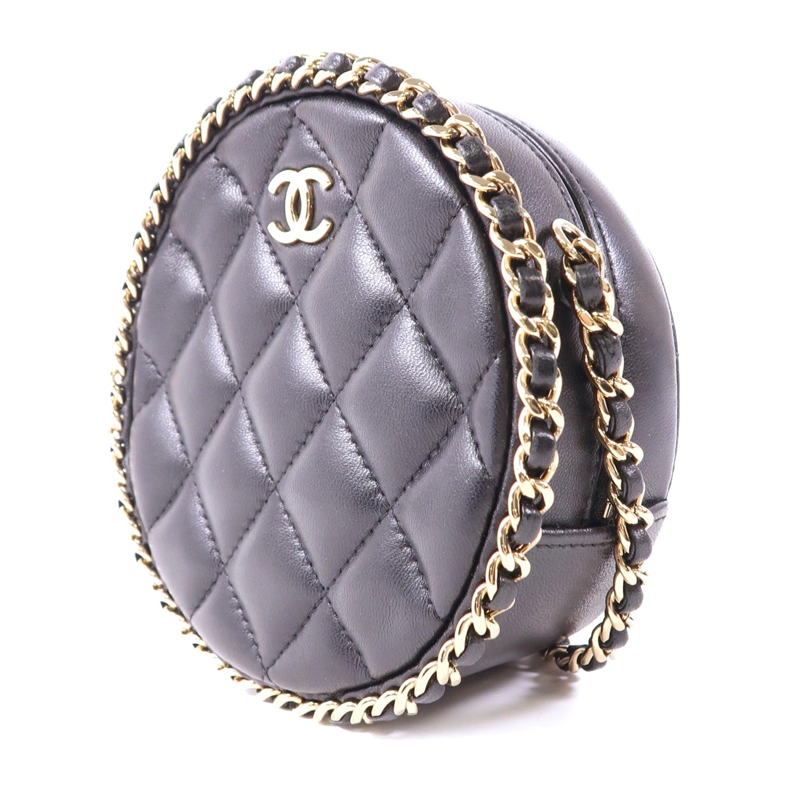 CHANEL CC GHW Chain Shoulder Bag Lambskin Leather Black