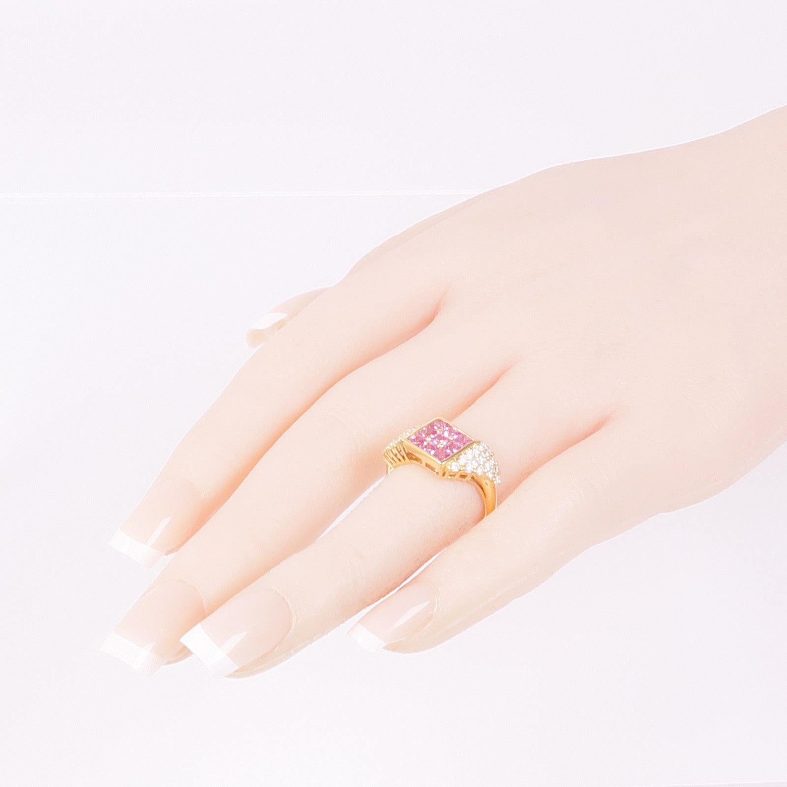 JEWELRY 18K黃金Pink Sapphire Diamond Ring粉紅色藍寶石/鑽石戒指US#6.75