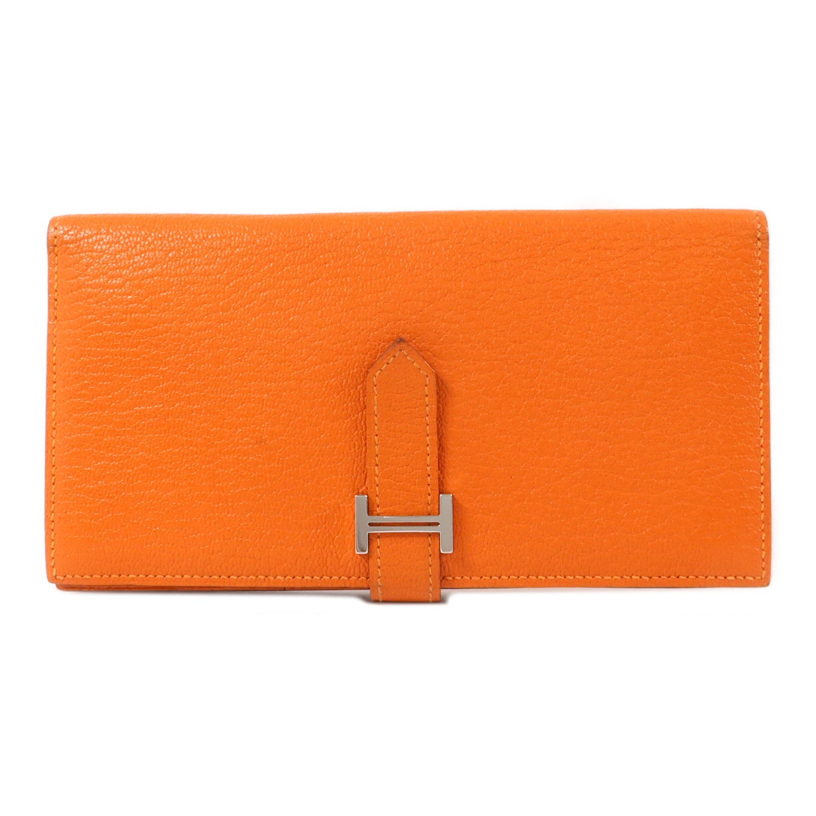 HERMES Chevre皮革Bearn Long Wallet長錢包Orange
