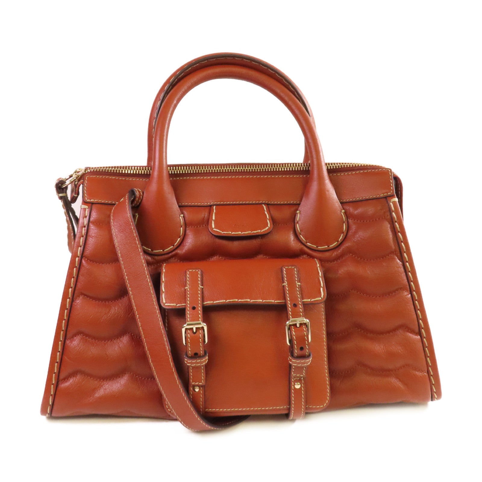 Chloe 【激減優惠】牛皮皮革Edith Satchel 2Way Shoulder Bag金扣手挽肩背兩用袋啡色