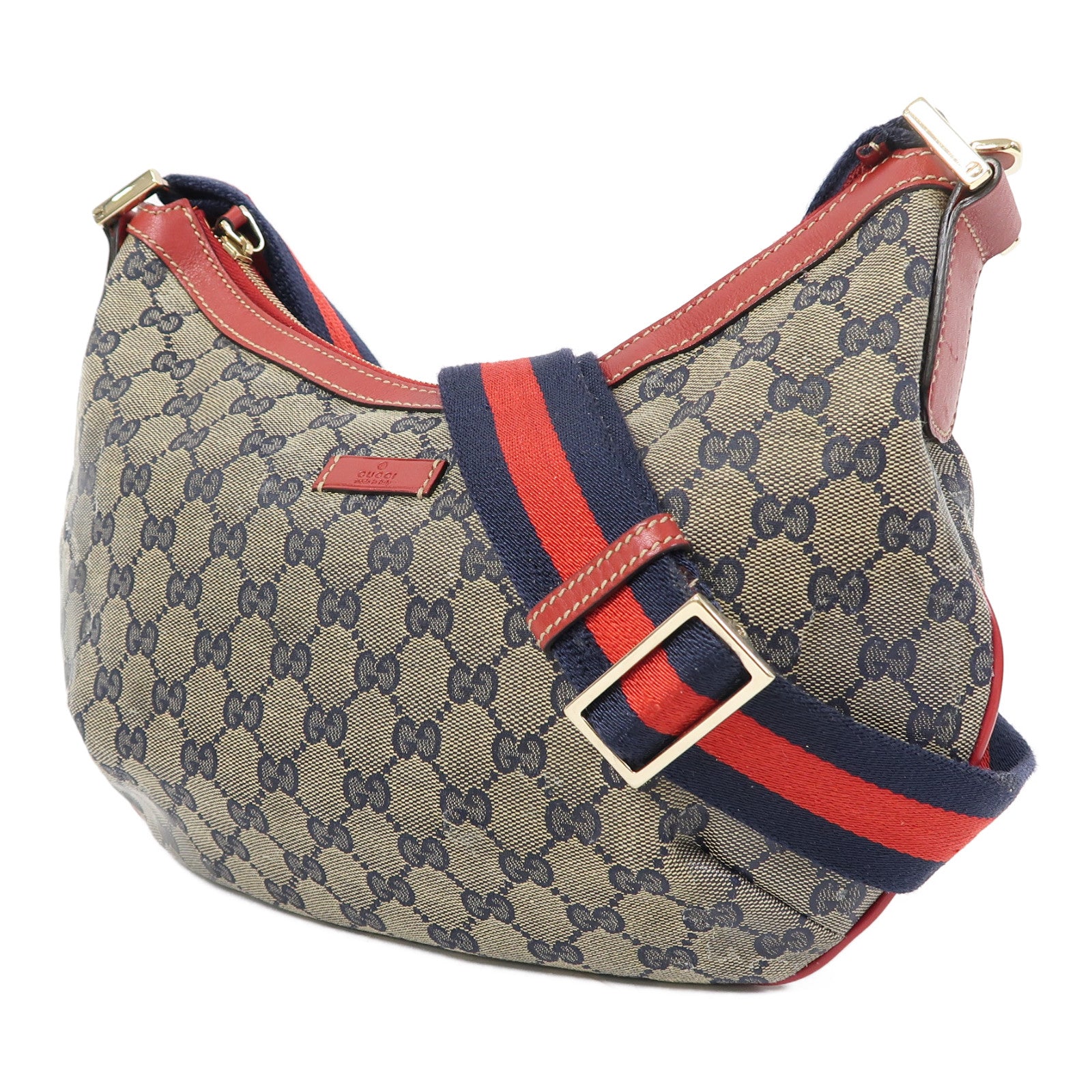 GUCCI 塗層帆布Shoulder Bag金扣肩背袋紅色/藍色