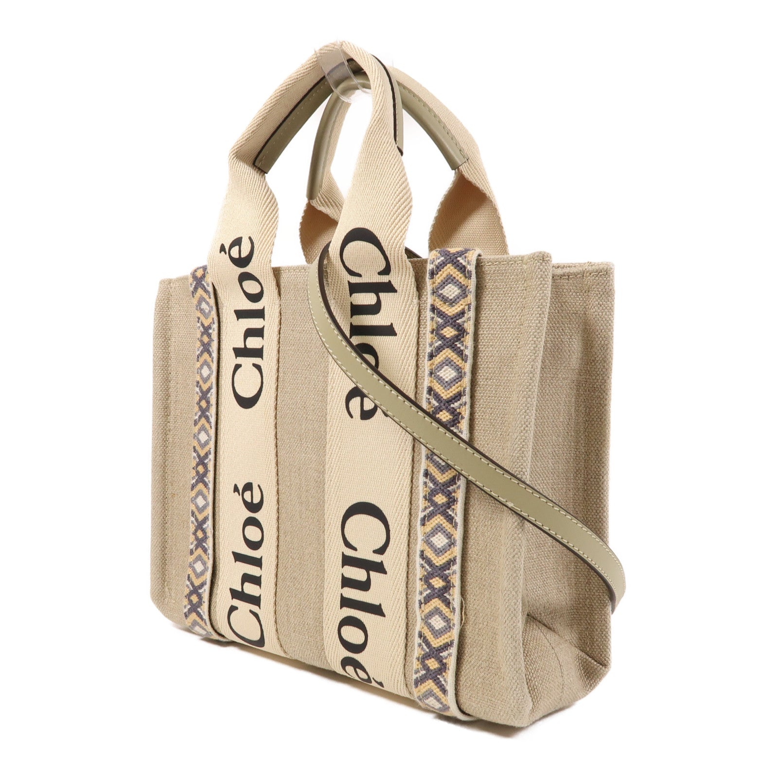 Chloe 帆布Woody Tote Bag Small金扣手挽肩背兩用袋