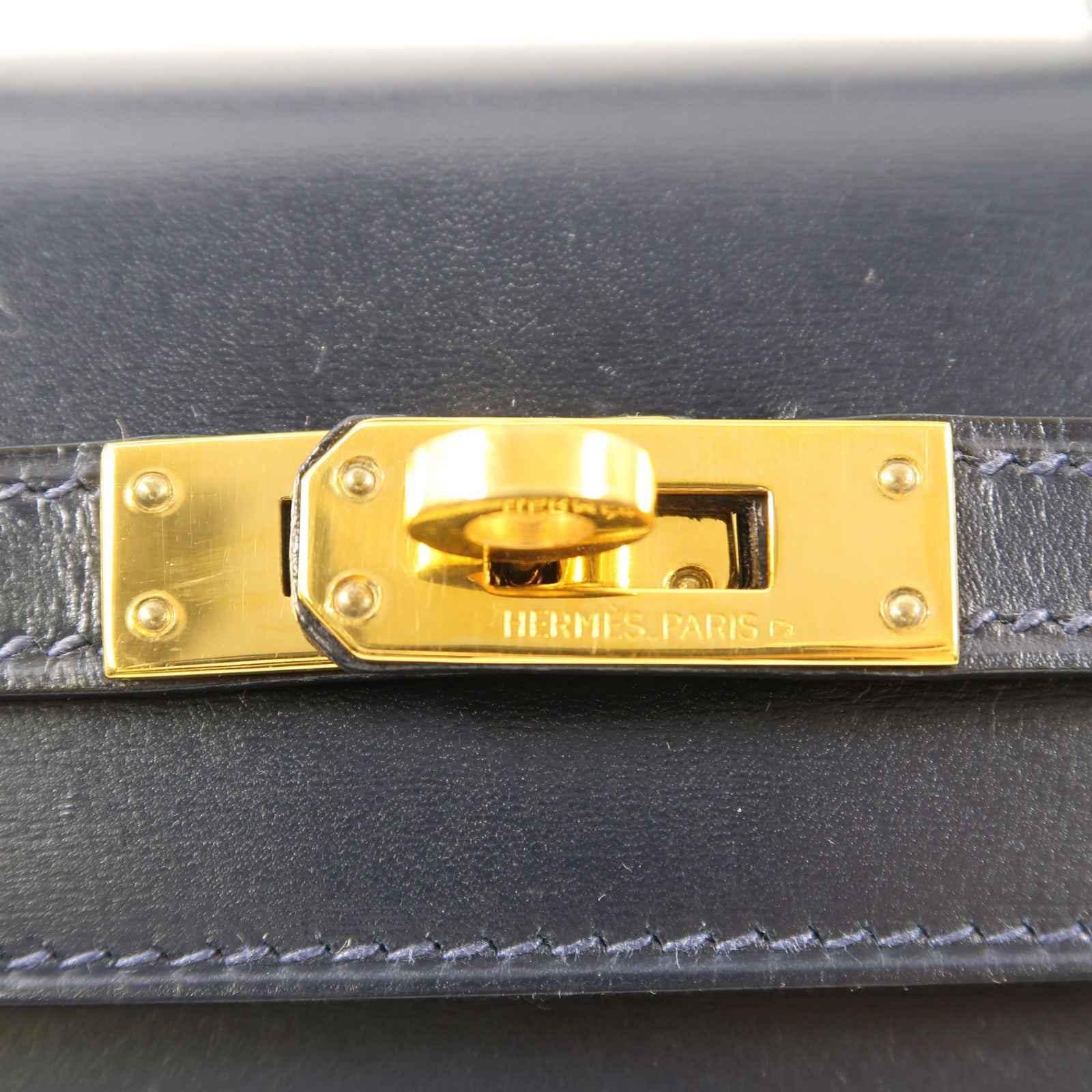 HERMES 【激減優惠】Box Calf皮革Mini Kelly金扣手挽肩背兩用袋Bleu Indigo/深藍色
