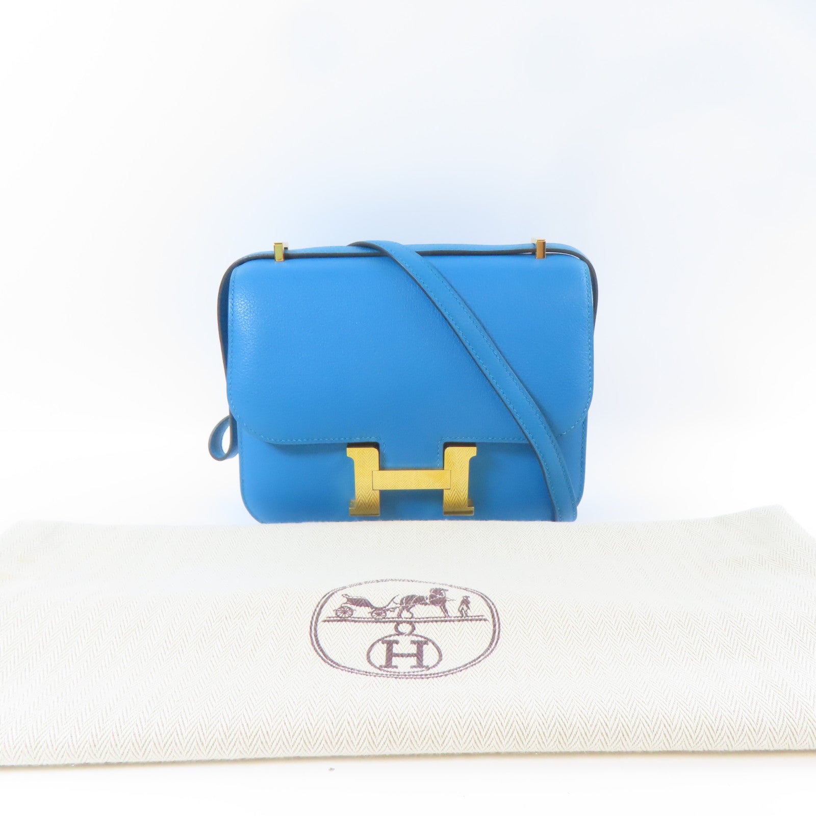HERMES 【激減優惠】Evercolor皮革Constance Mini金扣肩背袋藍色