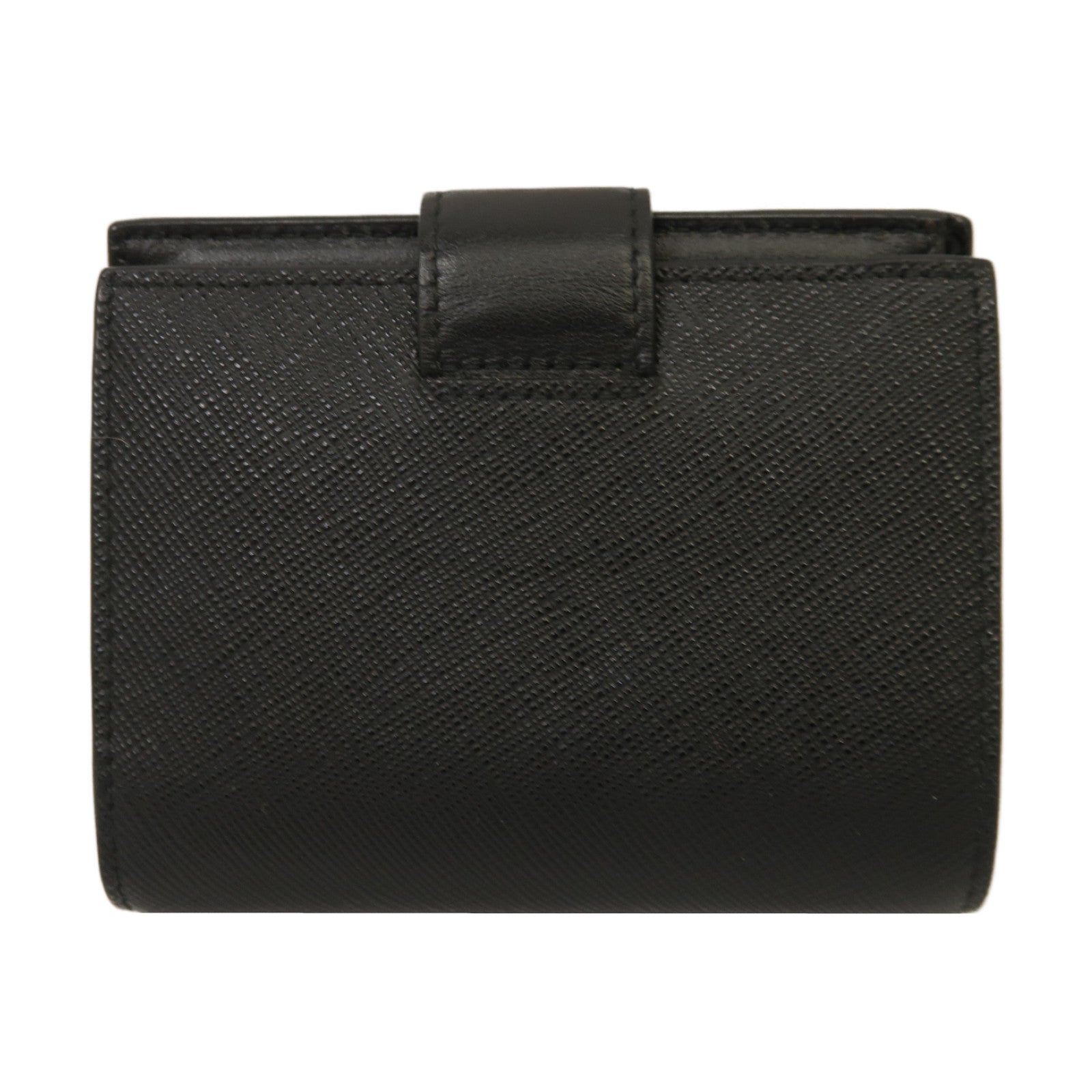 PRADA Saffiano皮革Small Wallet金扣鈕扣錢包黑色