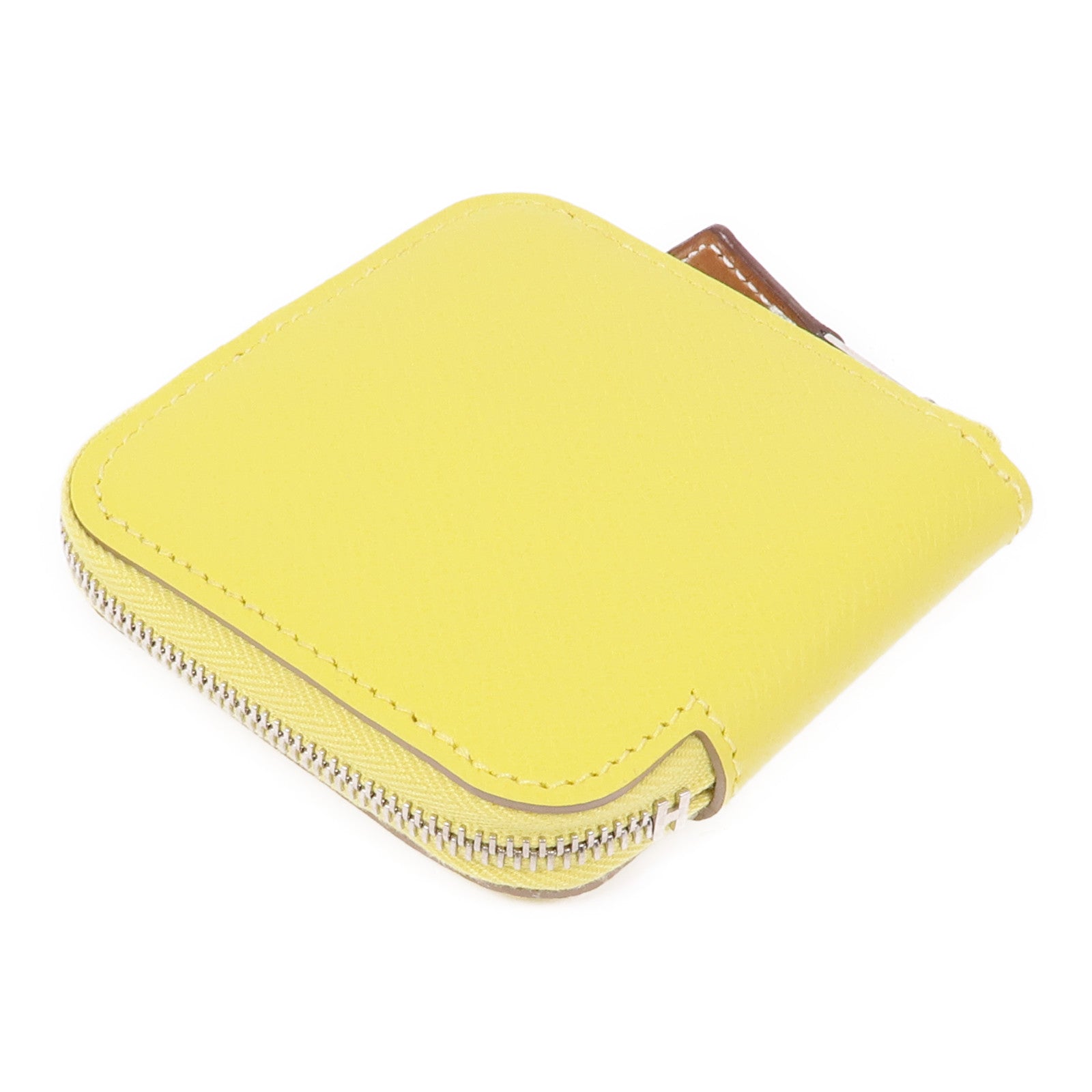 HERMES Epsom皮革Silk'In Wallet銀扣零錢包Lime