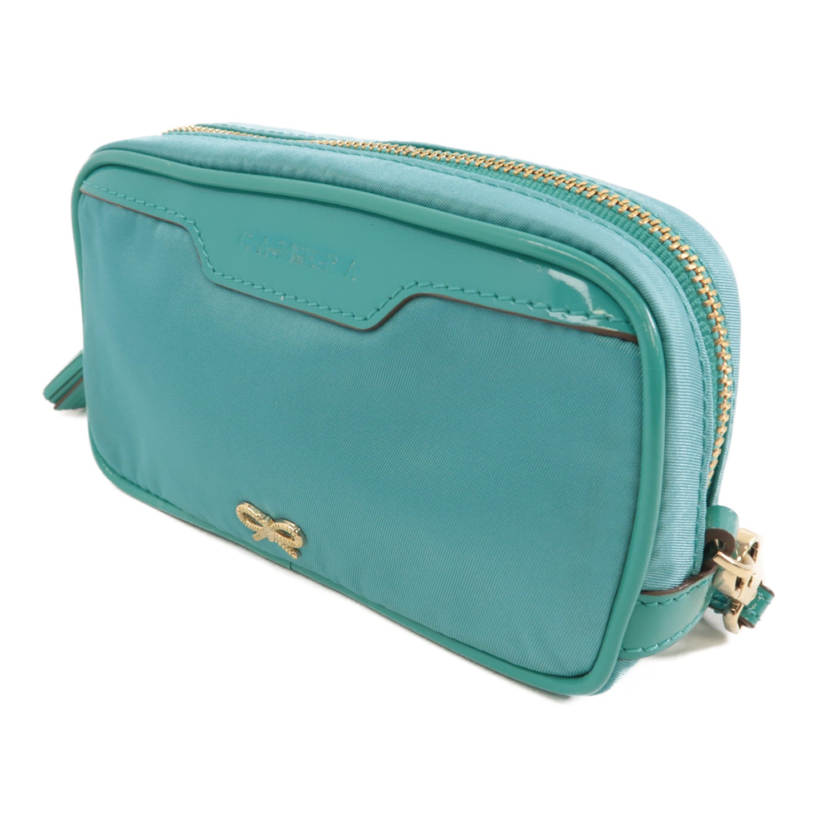 ANYA HINDMARCH 尼龍Clutch Bag金扣手拿包藍色