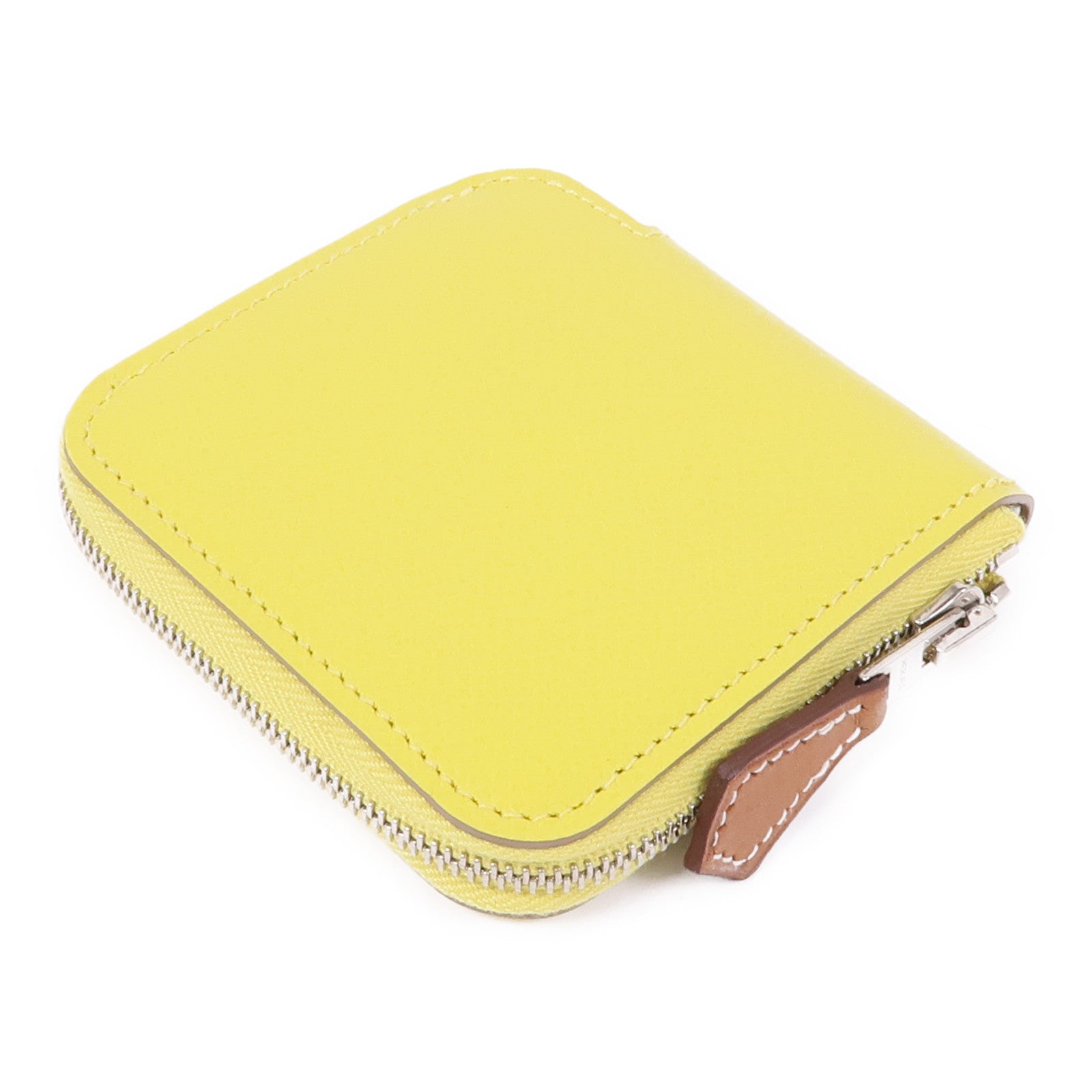 HERMES Epsom皮革Silk'In Wallet銀扣零錢包Lime
