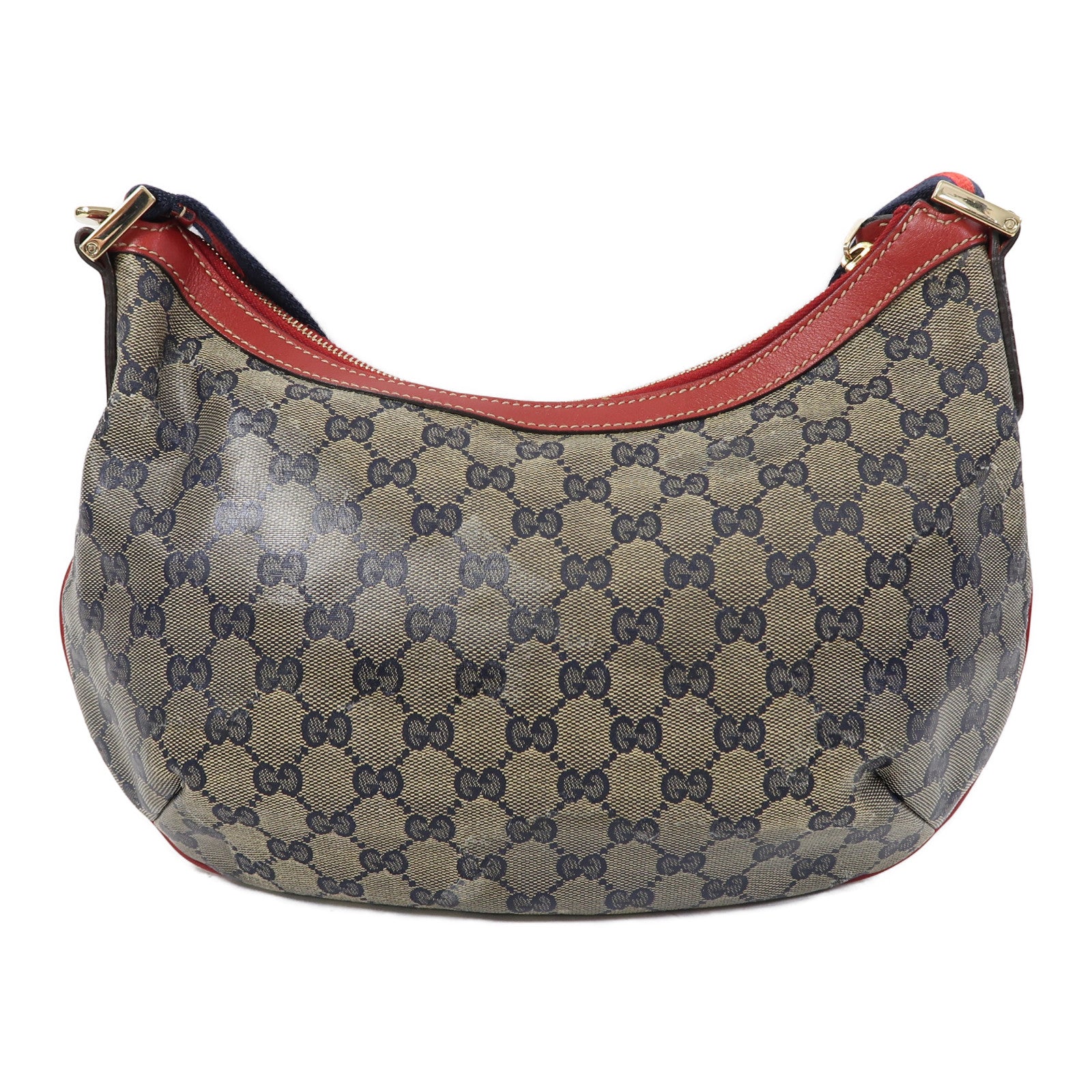 GUCCI 塗層帆布Shoulder Bag金扣肩背袋紅色/藍色