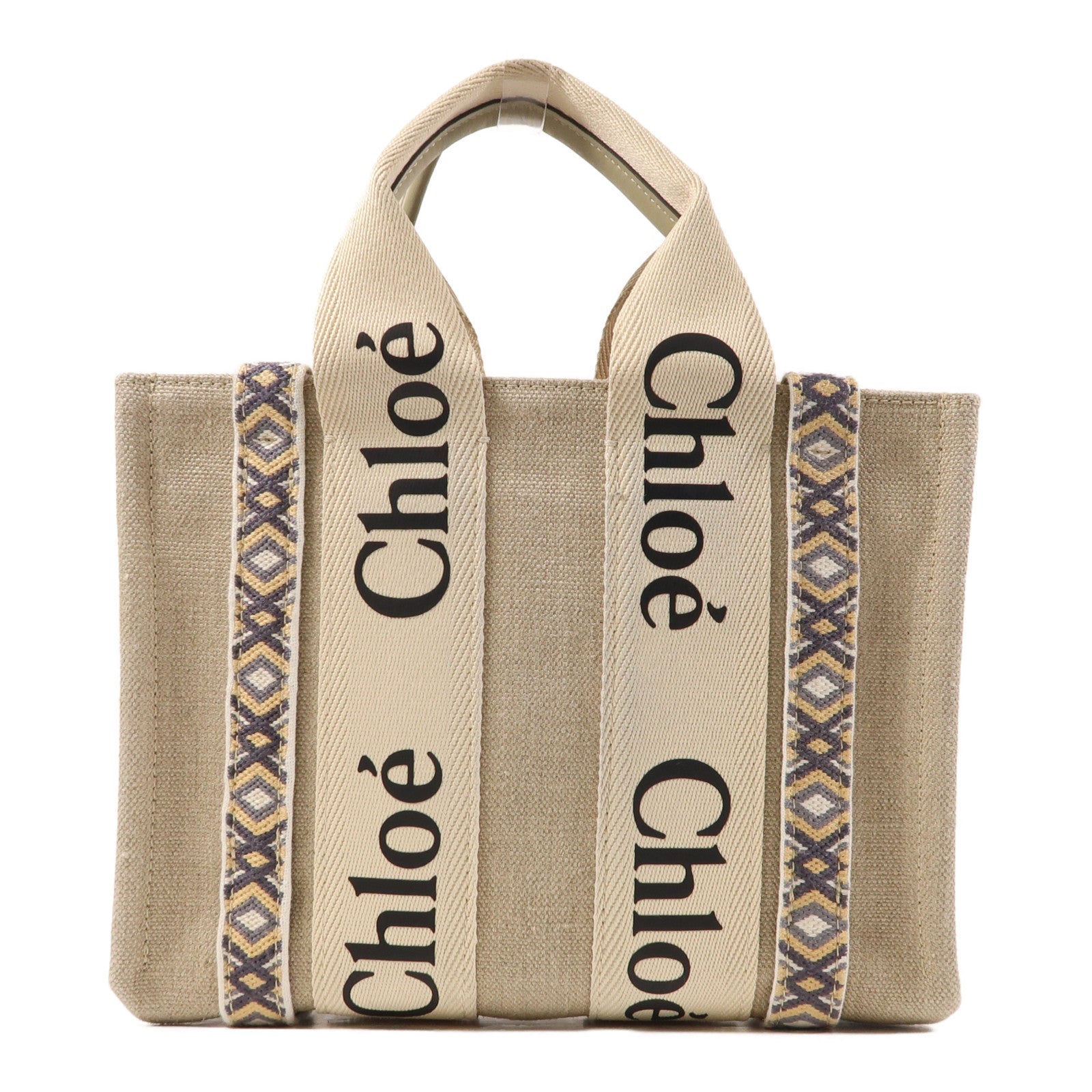 Chloe 帆布Woody Tote Bag Small金扣手挽肩背兩用袋