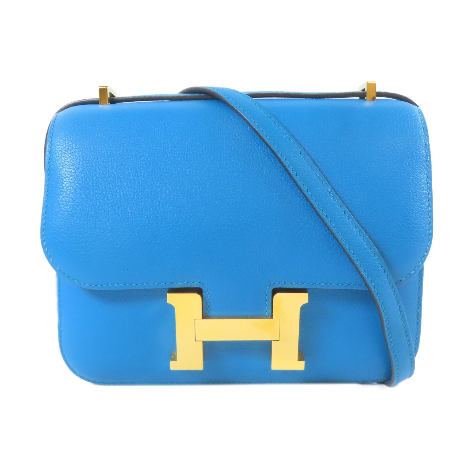 HERMES 【激減優惠】Evercolor皮革Constance Mini金扣肩背袋藍色