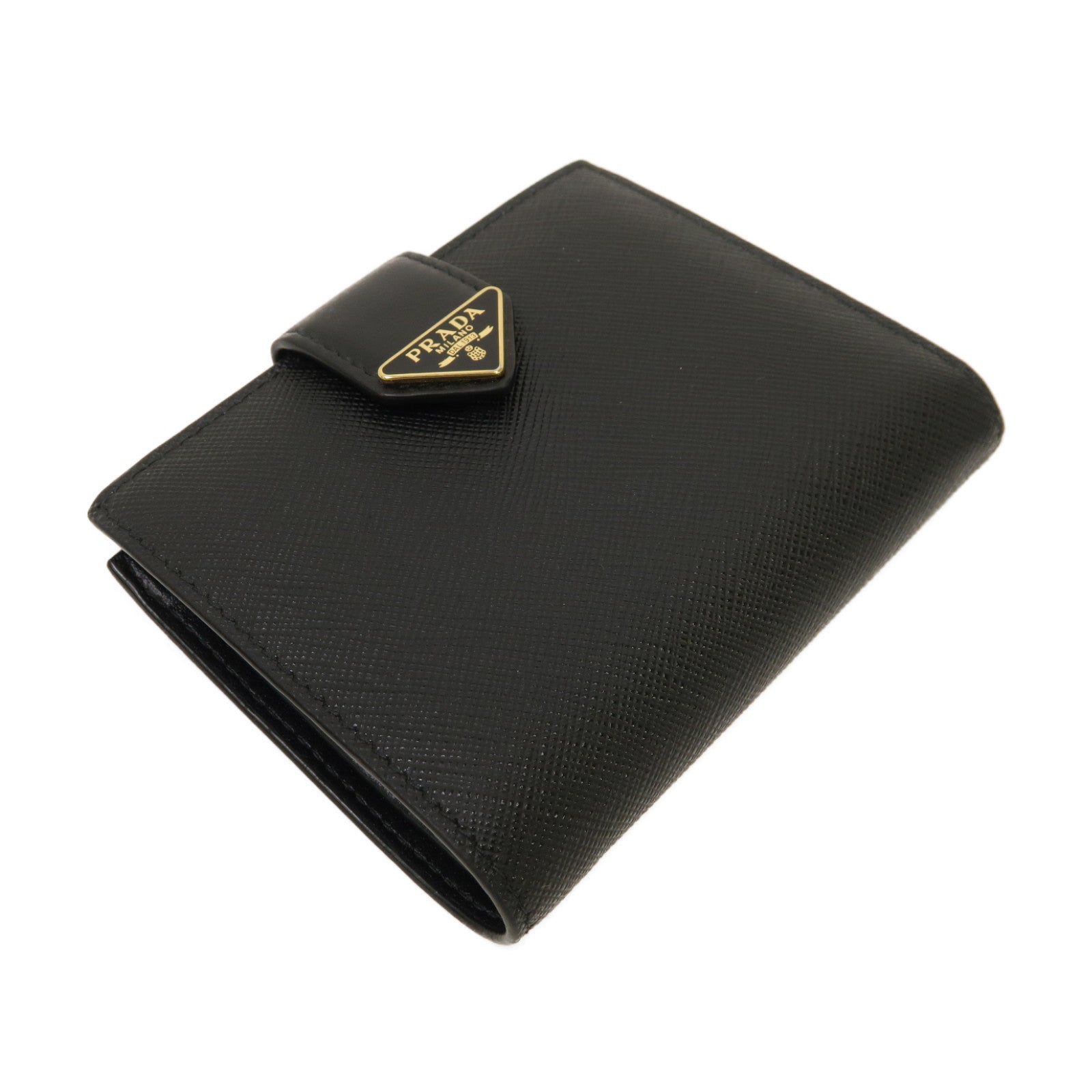 PRADA Saffiano皮革Small Wallet金扣鈕扣錢包黑色