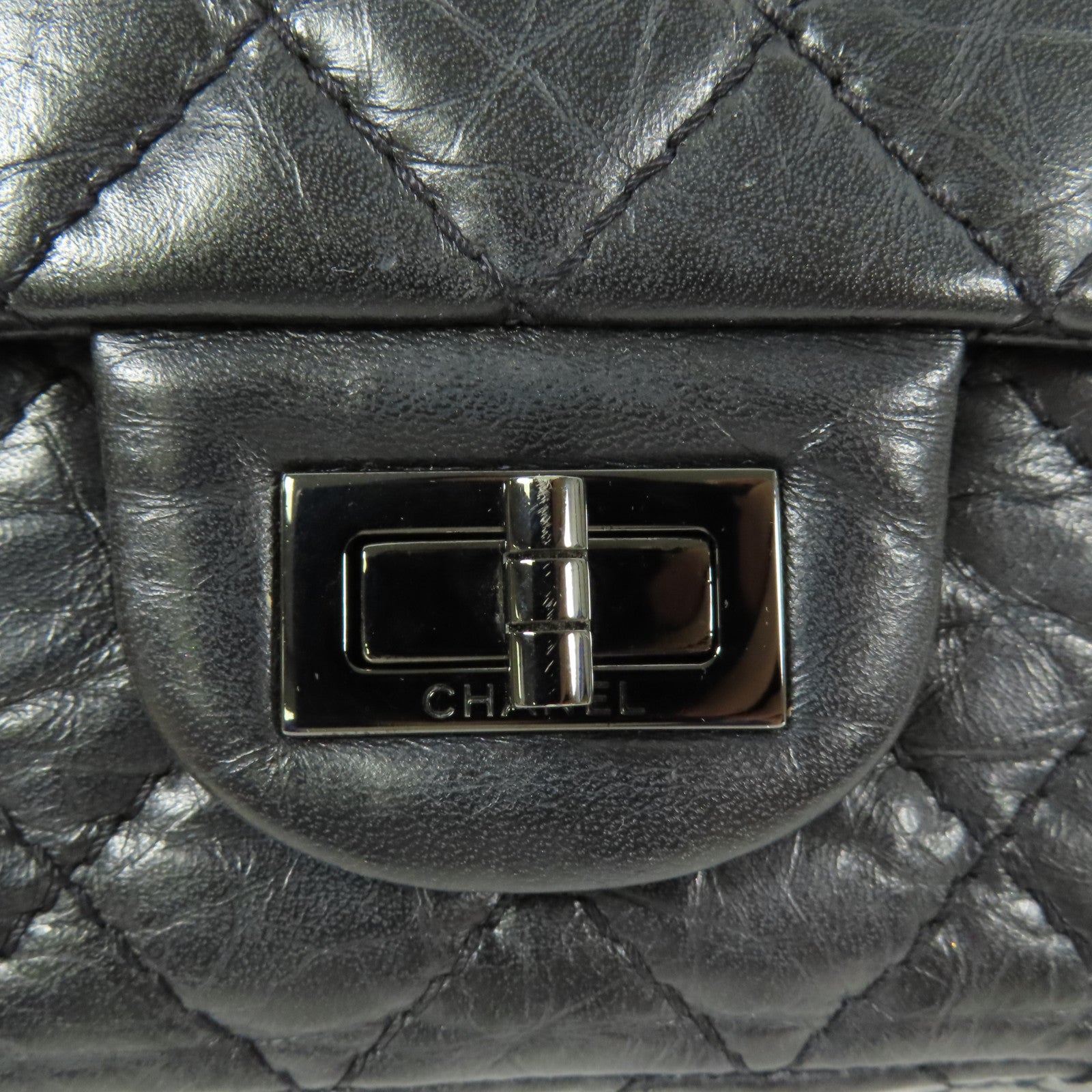 CHANEL CC 2.55 Chain Shoulder Bag Calfskin Leather Black