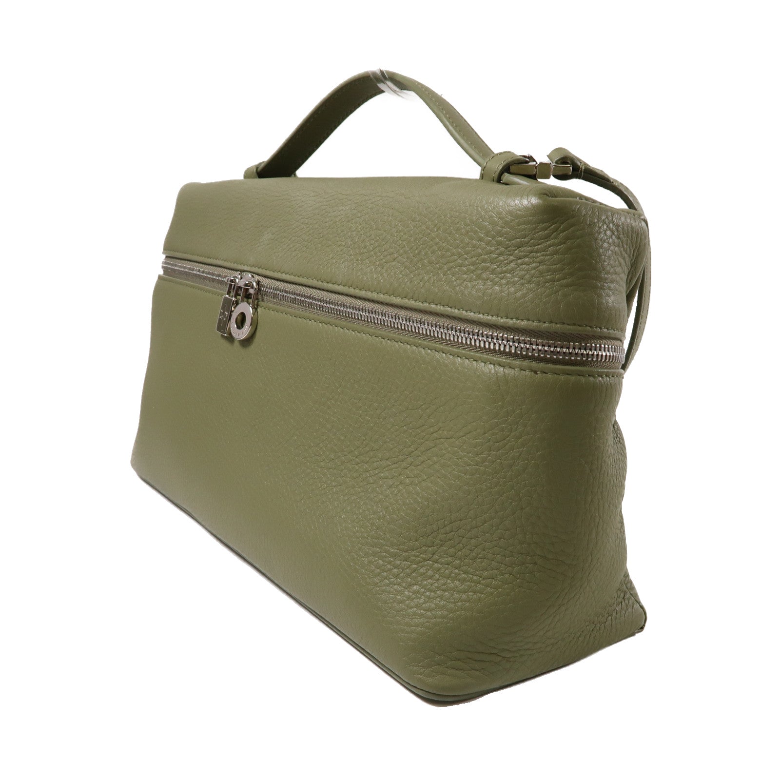 Loro Piana 皮革Extra Bag銀扣手挽肩背兩用袋綠色