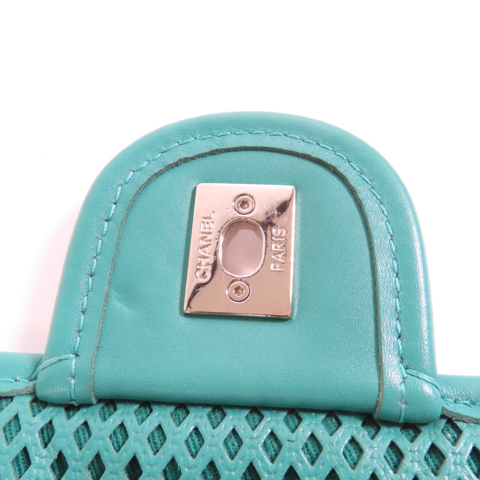 CHANEL 牛皮皮革Chain Shoulder銀扣鏈帶肩背袋綠色