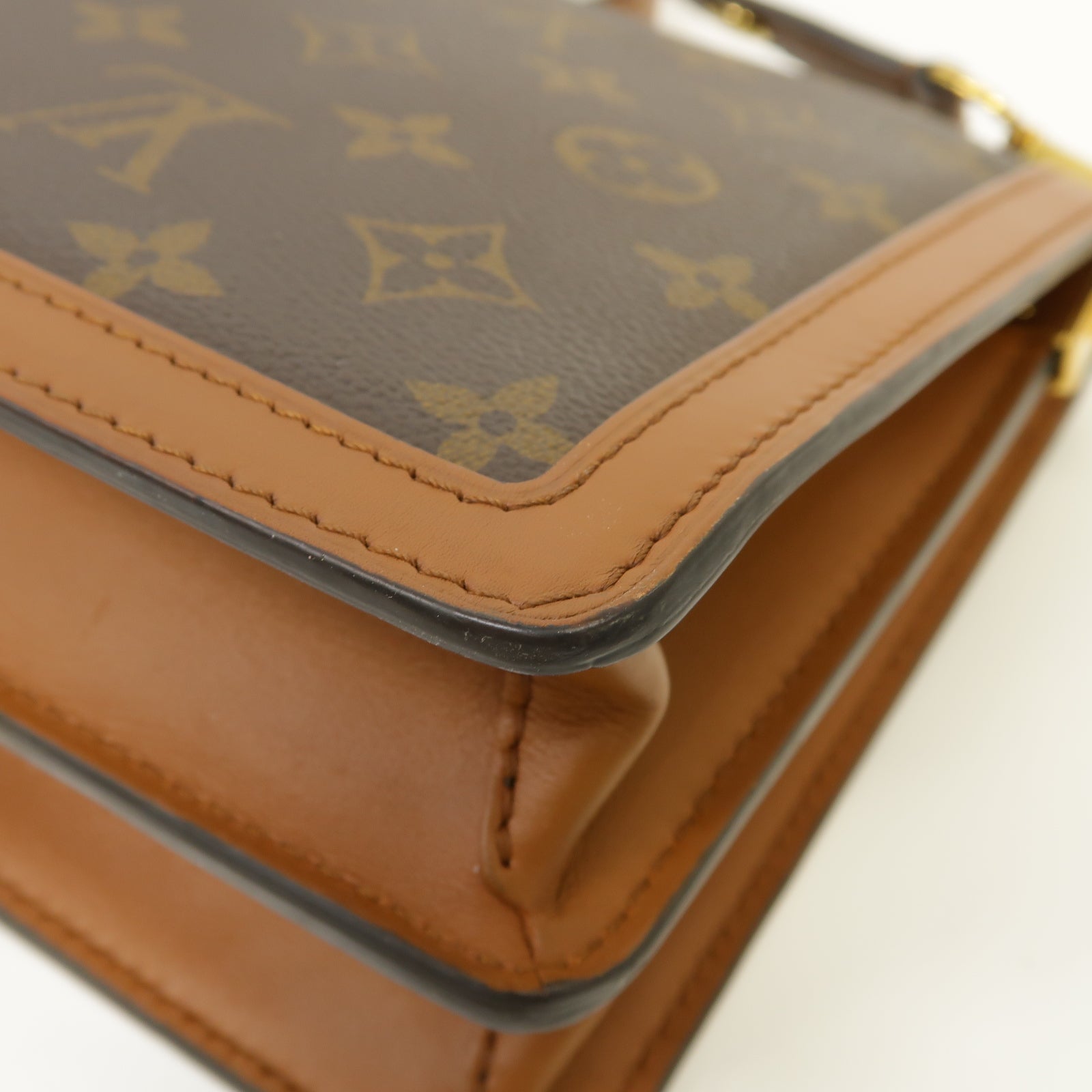 LOUIS VUITTON Monogram Reverse Dauphine金扣肩背袋棕色