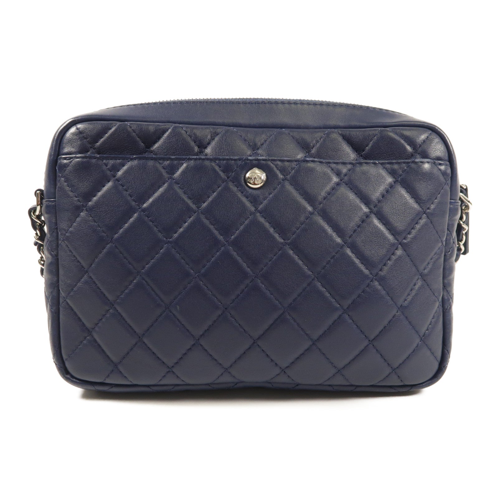 CHANEL CC SHW Chain Shoulder Bag Lambskin Leather Navy