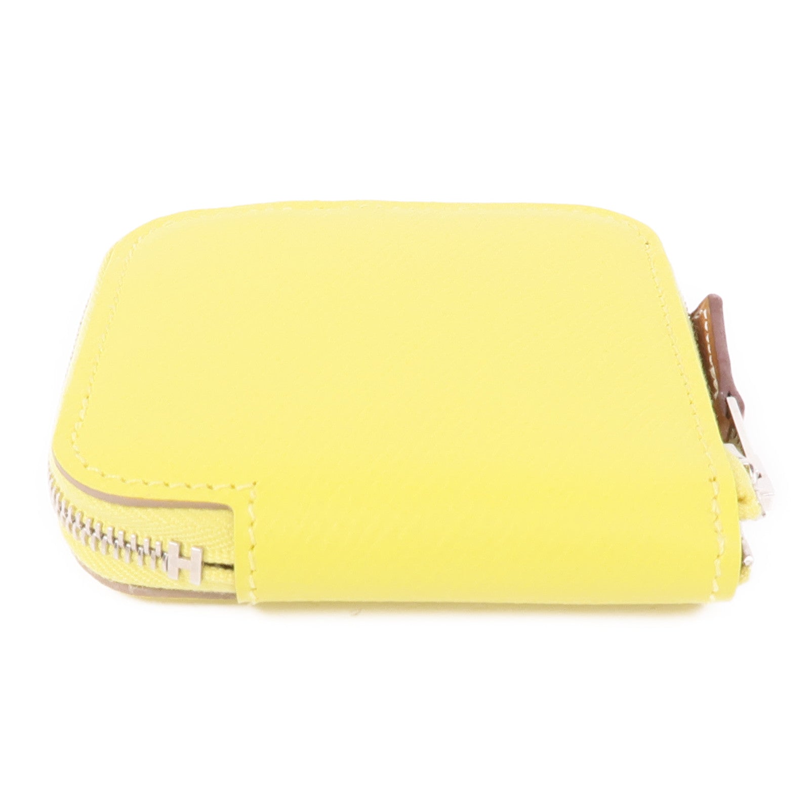 HERMES Epsom皮革Silk'In Wallet銀扣零錢包Lime