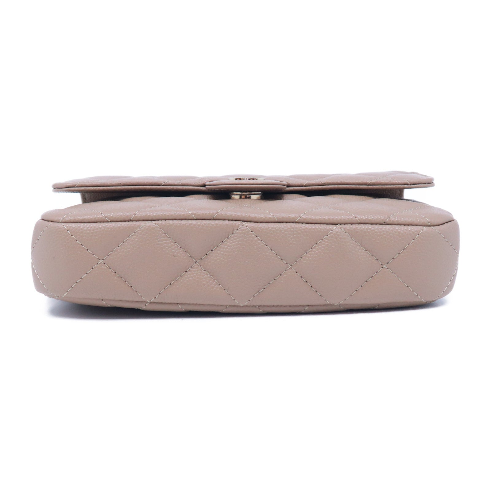 CHANEL 【激減優惠】Caviar皮革Phone Holder With Chain金扣鏈帶肩背袋奶茶色