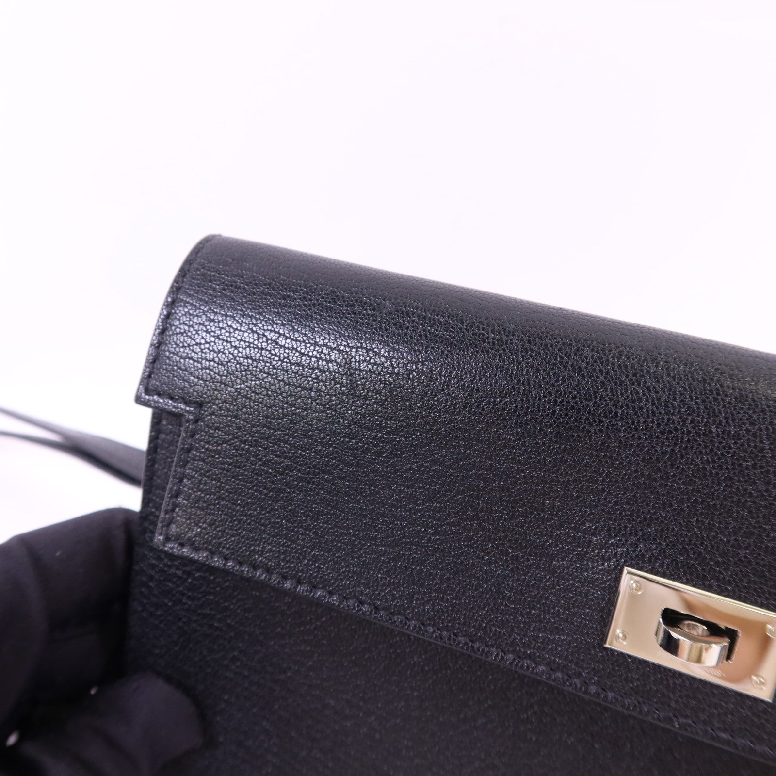HERMES Chevre皮革Kelly Pocket Long Bifold Wallet銀扣長錢包Noir