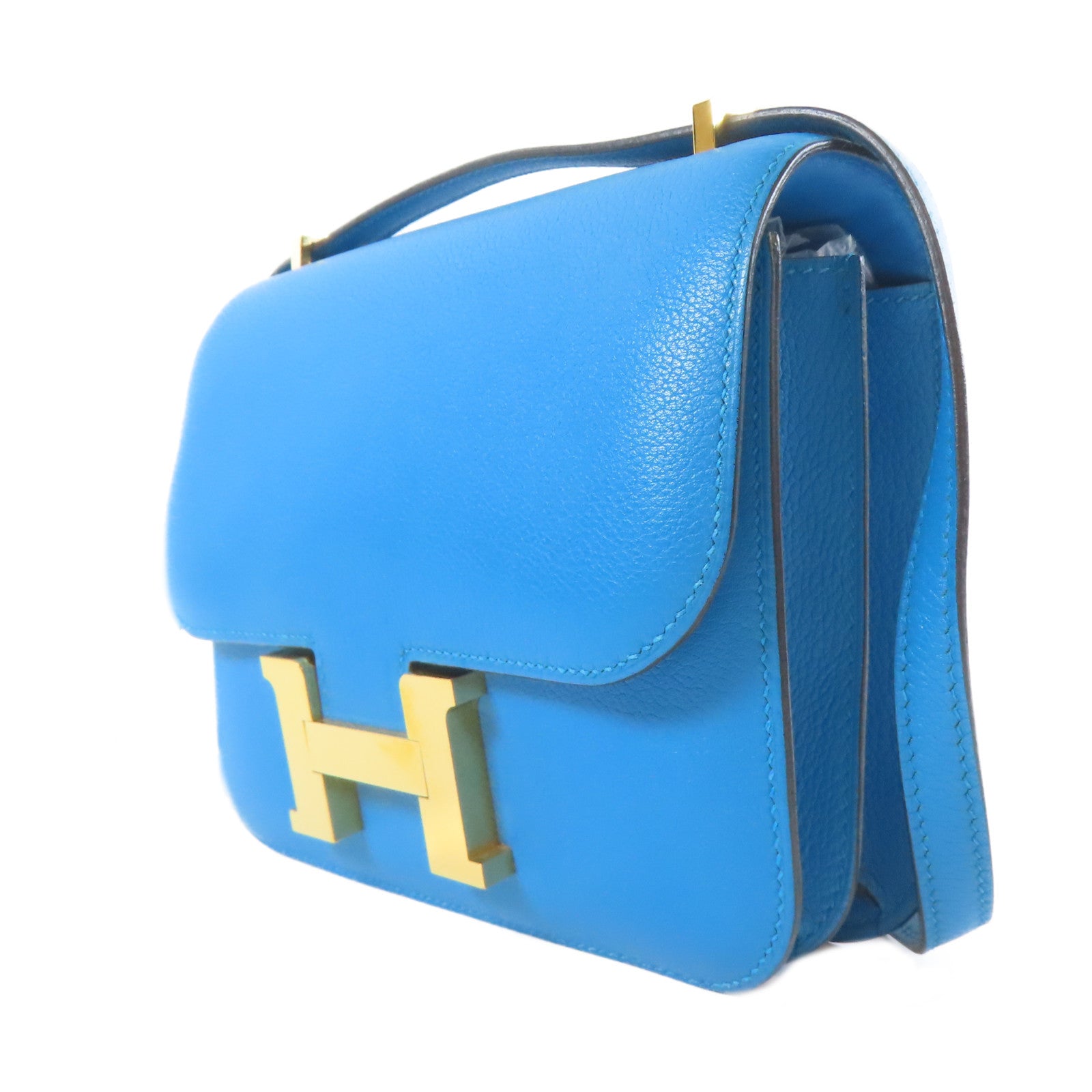 HERMES 【激減優惠】Evercolor皮革Constance Mini金扣肩背袋藍色