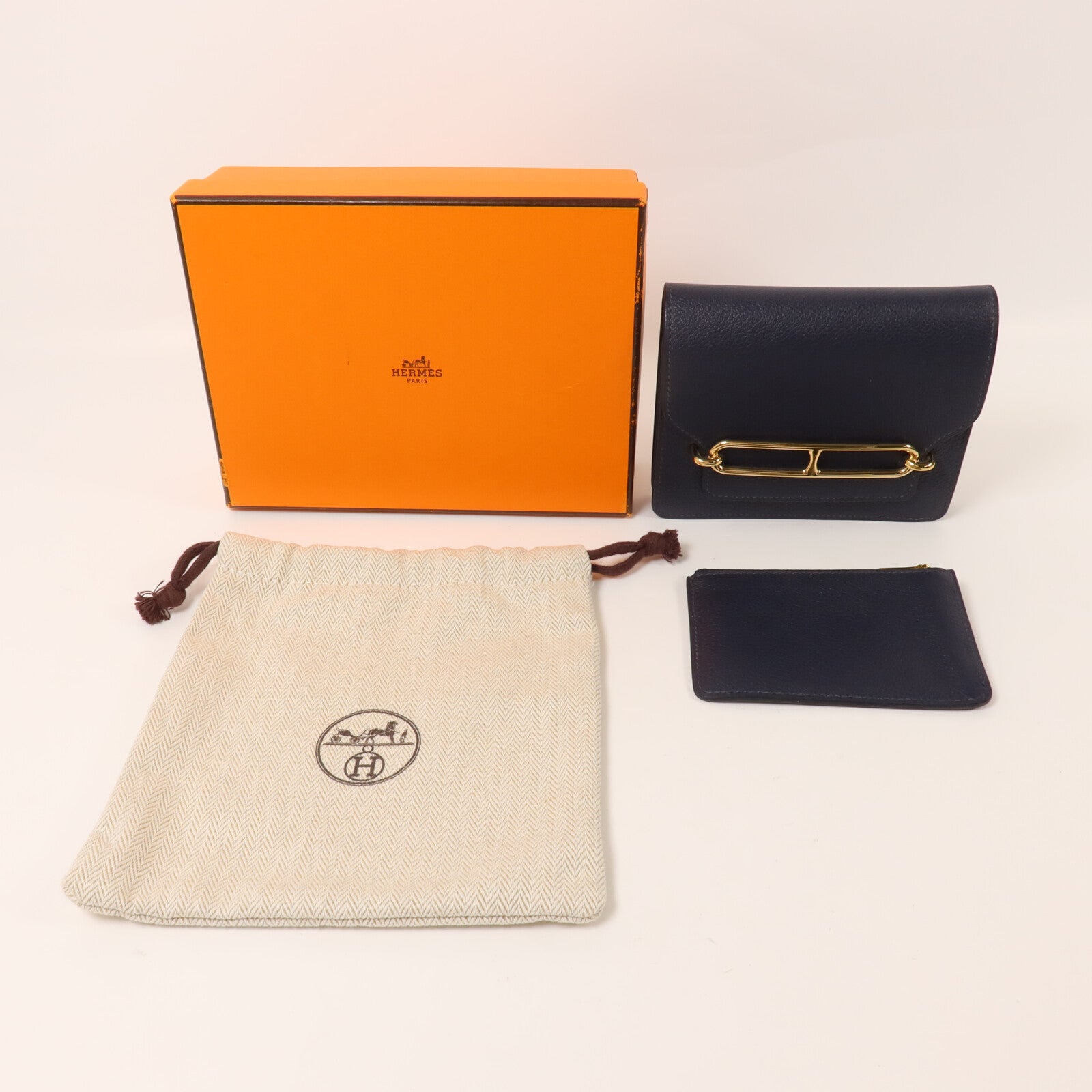 HERMES Evercolor皮革Roulis Slim Wallet錢包Bleu Nuit