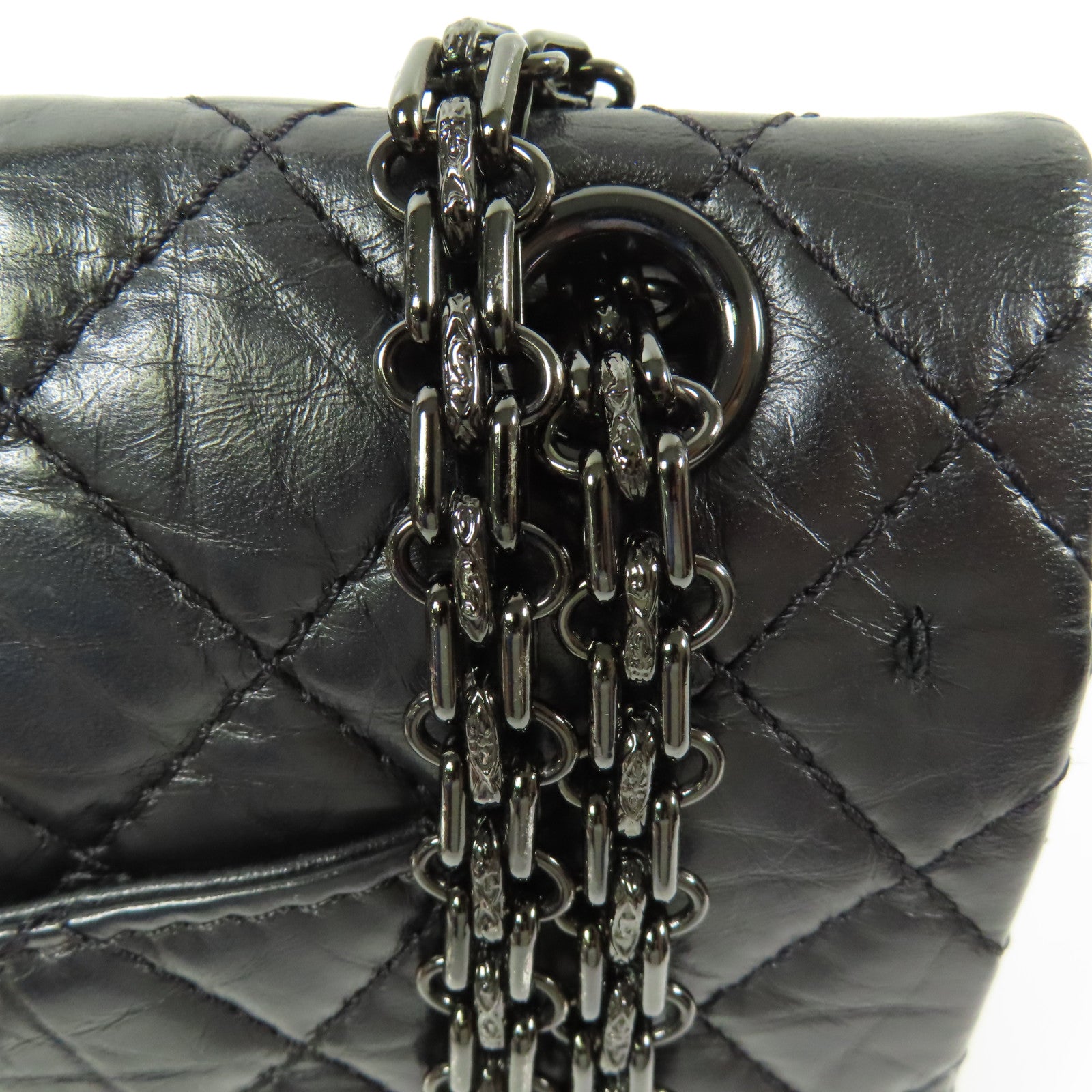CHANEL CC 2.55 Chain Shoulder Bag Calfskin Leather Black