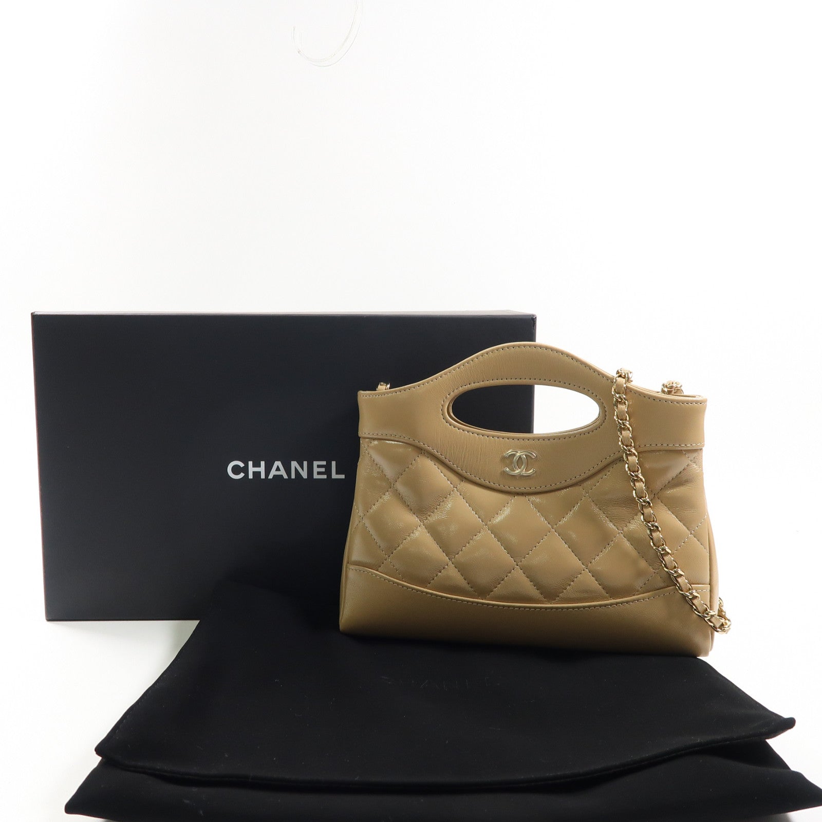 CHANEL 【激減優惠】菱格牛皮皮革Mini 31金扣手挽肩背兩用袋啡色