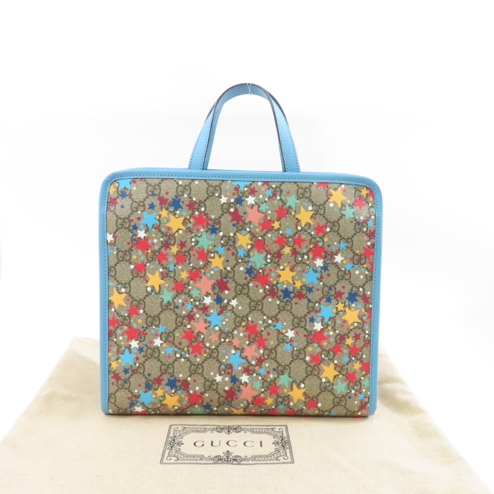 GUCCI 塗層帆布Handbag銀扣手挽袋啡色/藍色
