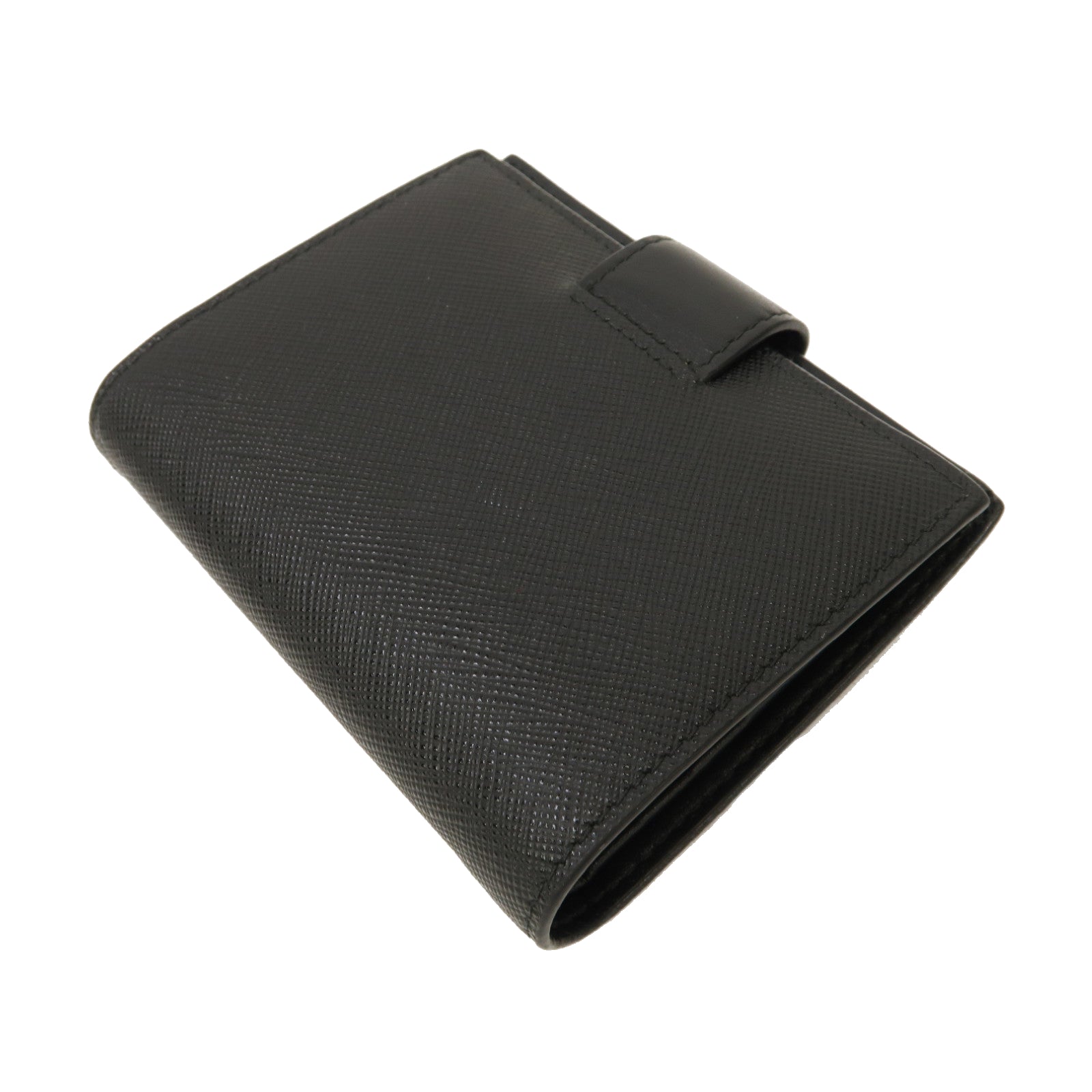PRADA Saffiano皮革Small Wallet金扣鈕扣錢包黑色