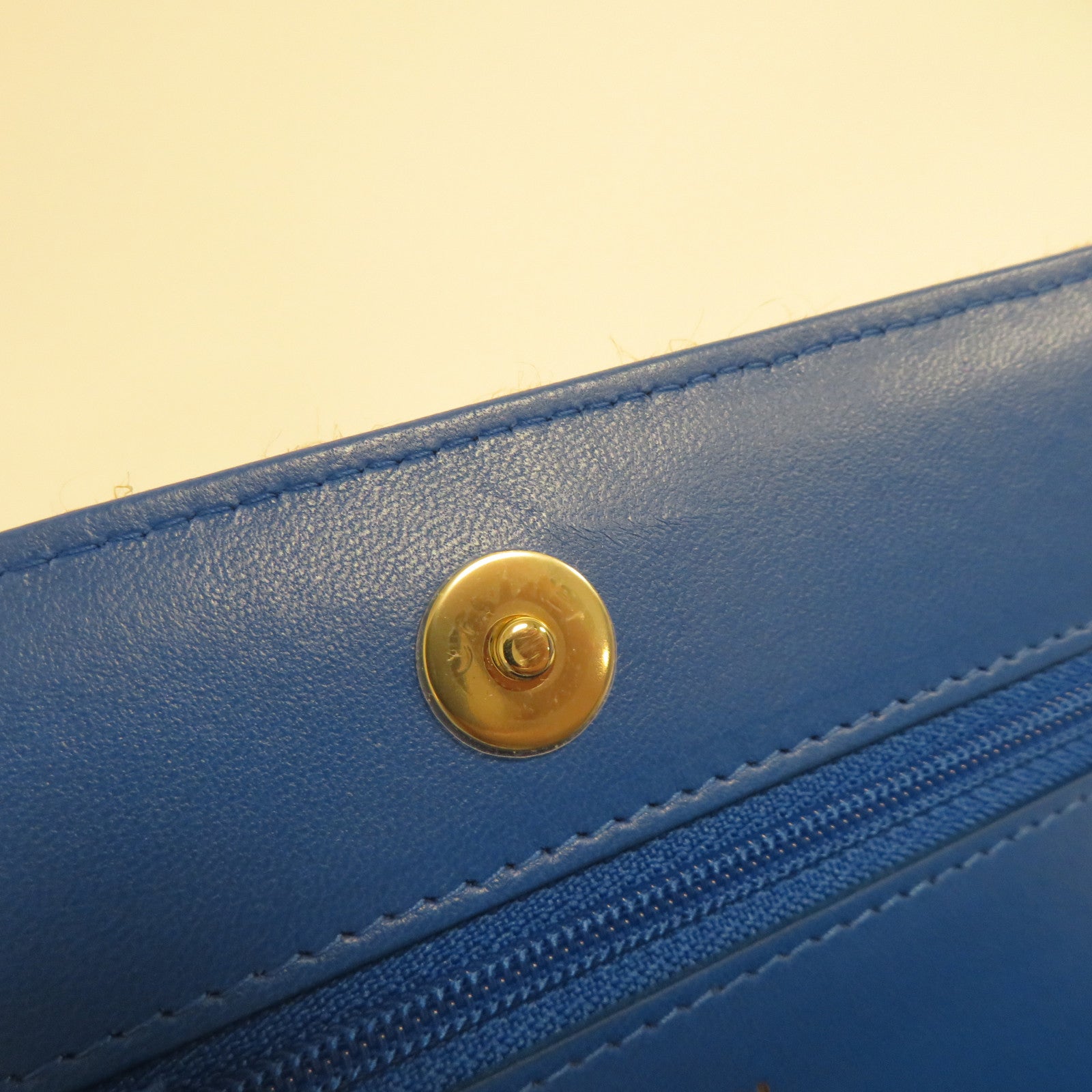 CHANEL 【激減優惠】麻質/皮革Wallet On Chain金扣鏈帶肩背袋米色/藍色