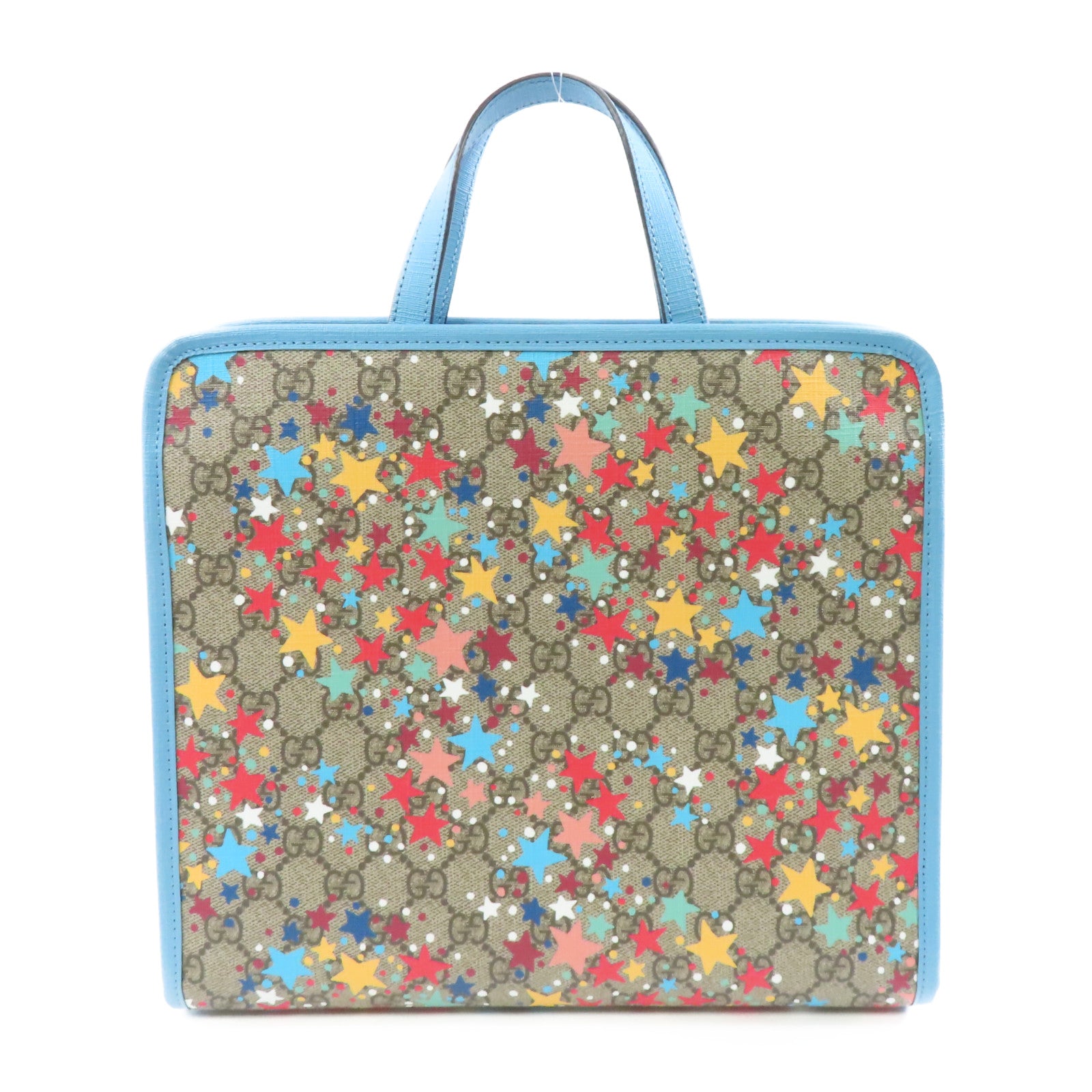 GUCCI 塗層帆布Handbag銀扣手挽袋啡色/藍色