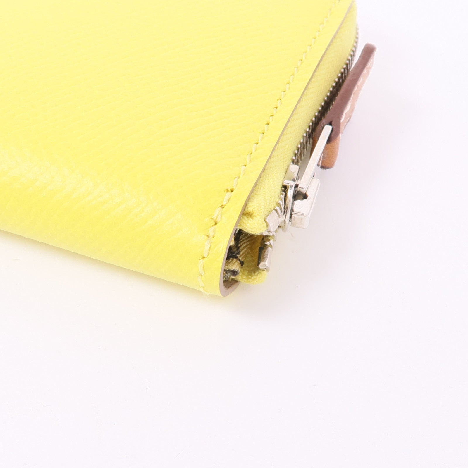 HERMES Epsom皮革Silk'In Wallet銀扣零錢包Lime