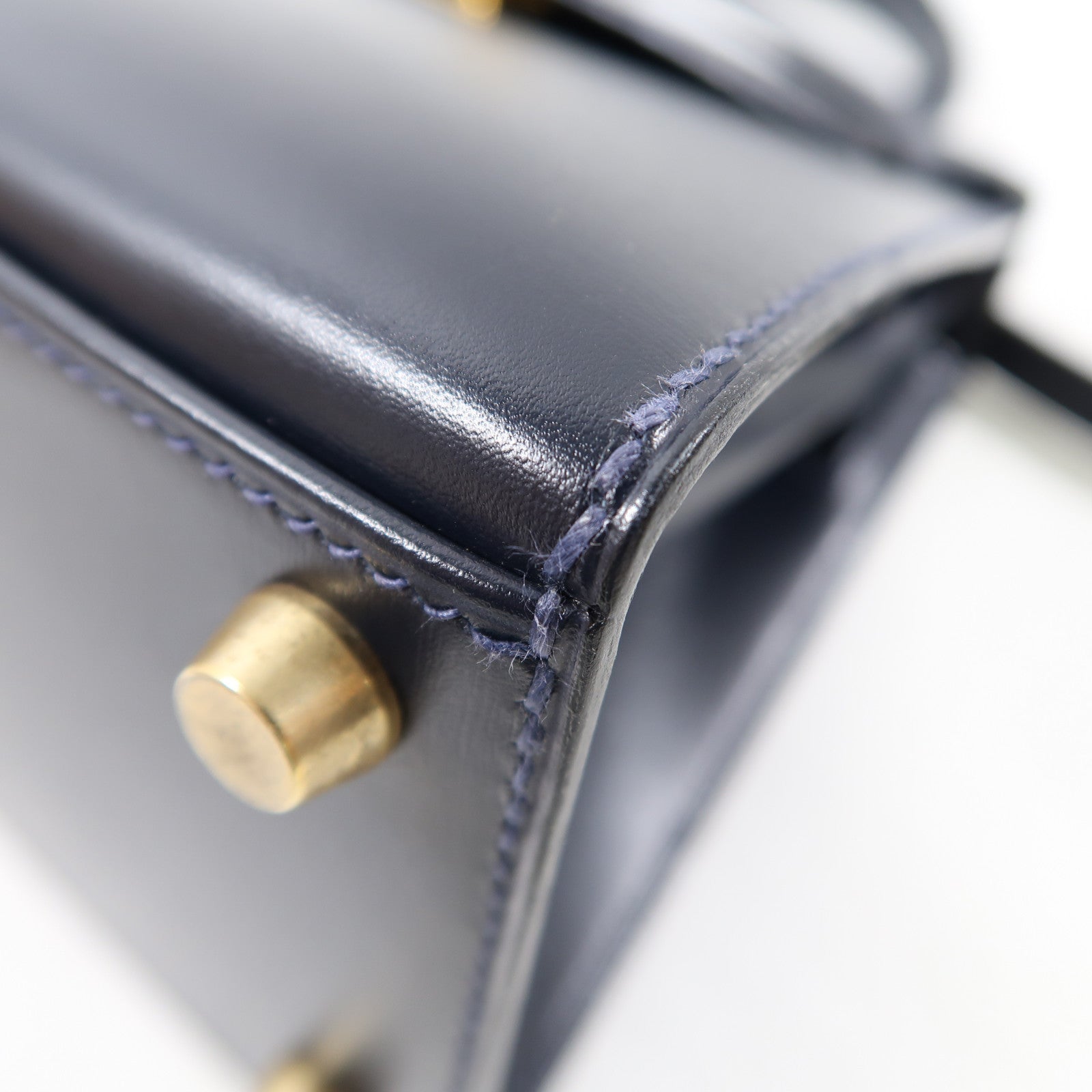 HERMES 【激減優惠】Box Calf皮革Mini Kelly金扣手挽肩背兩用袋Bleu Indigo/深藍色