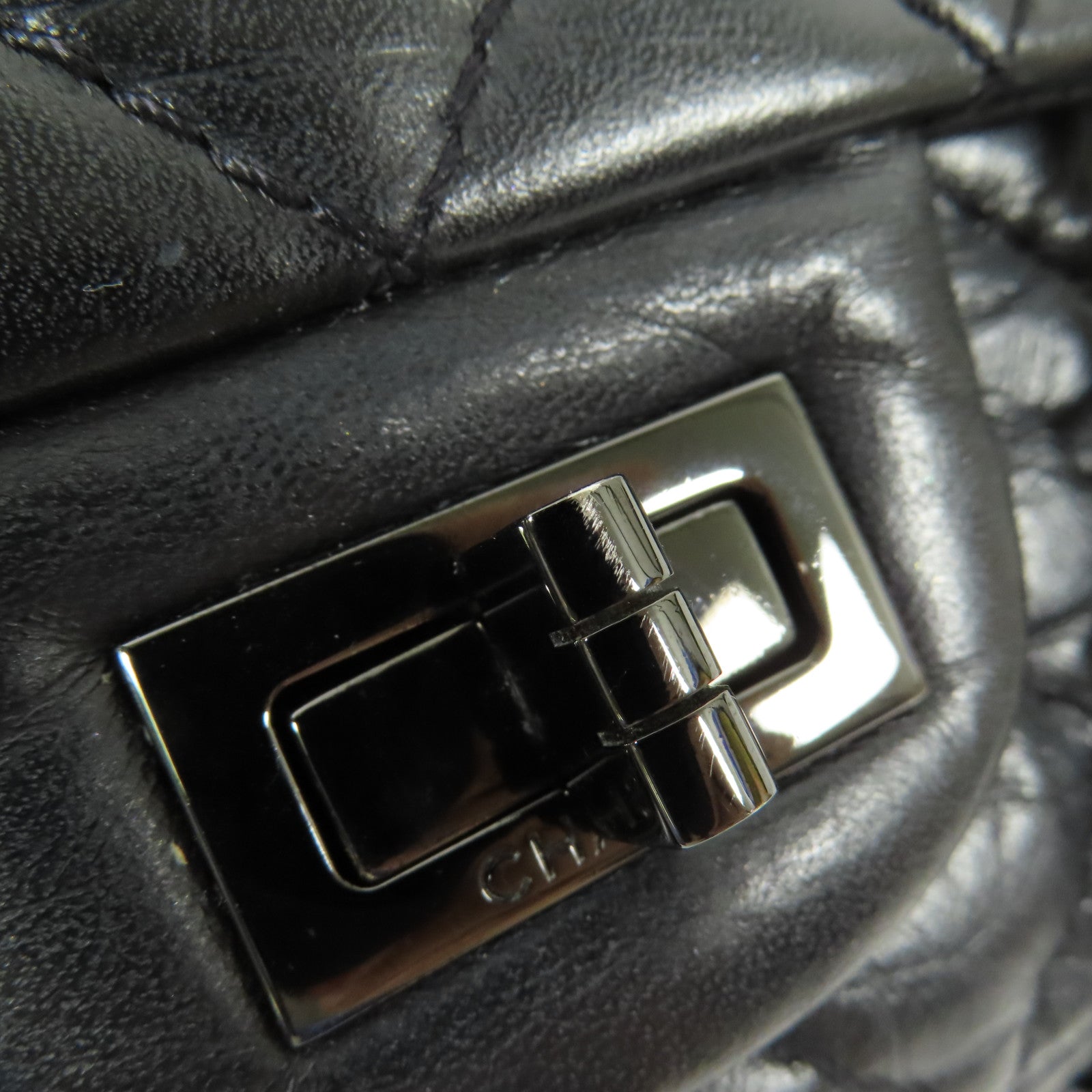 CHANEL CC 2.55 Chain Shoulder Bag Calfskin Leather Black