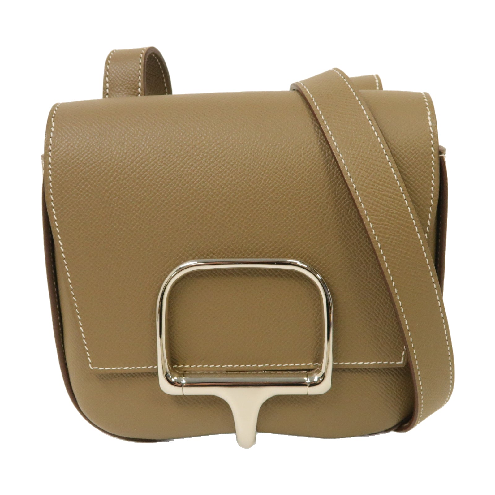 HERMES Epsom皮革Della Cavalleria Mini銀扣肩背袋經典駝色