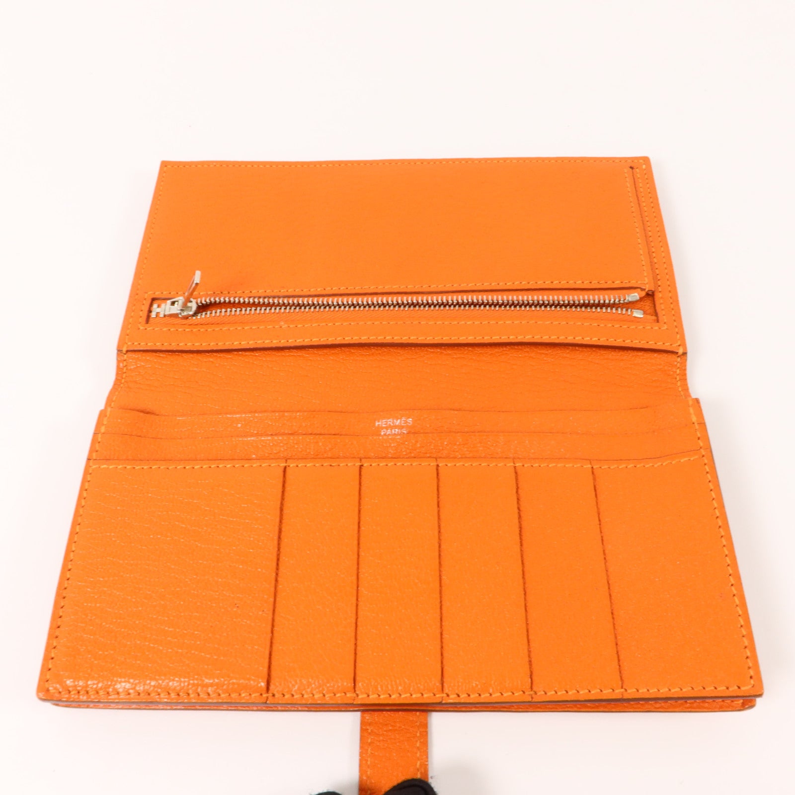 HERMES Chevre皮革Bearn Long Wallet長錢包Orange